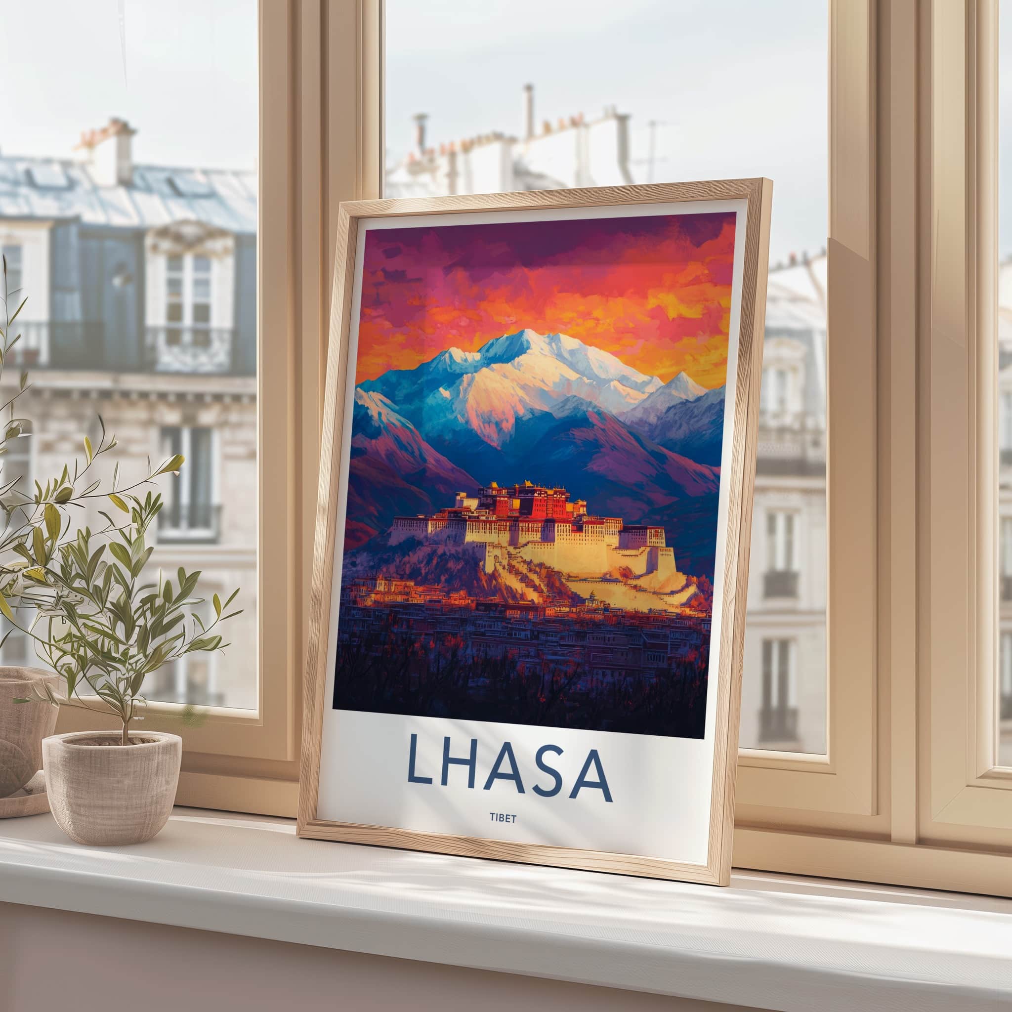 Lhasa Poster - Tibet Framed Art - Vibrant Palace Mountains Framed Decor