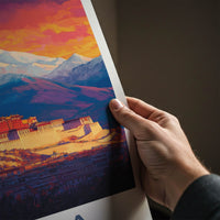 Lhasa Poster - Tibet Framed Art - Vibrant Palace Mountains Framed Decor