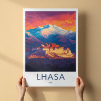 Lhasa Poster - Tibet Framed Art - Vibrant Palace Mountains Framed Decor