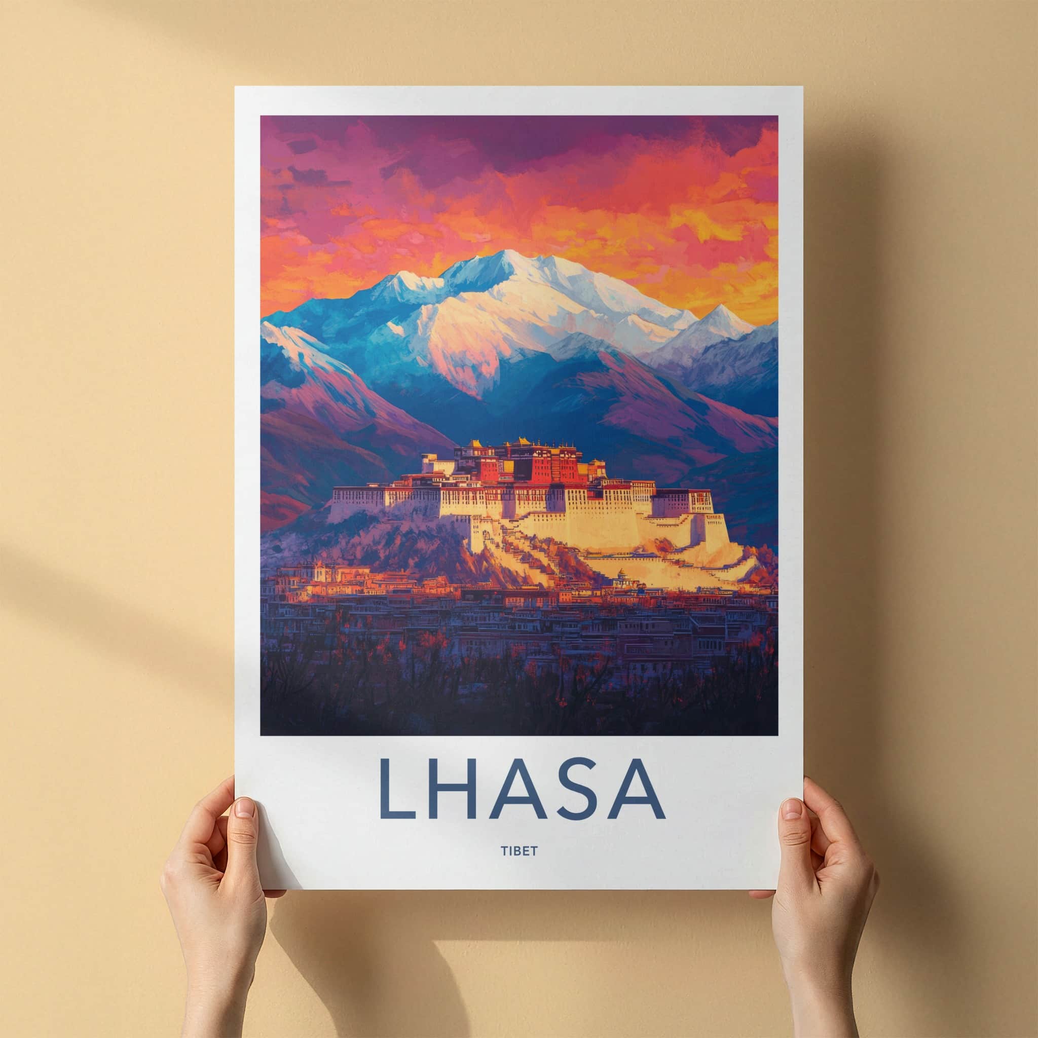 Lhasa Poster - Tibet Framed Art - Vibrant Palace Mountains Framed Decor