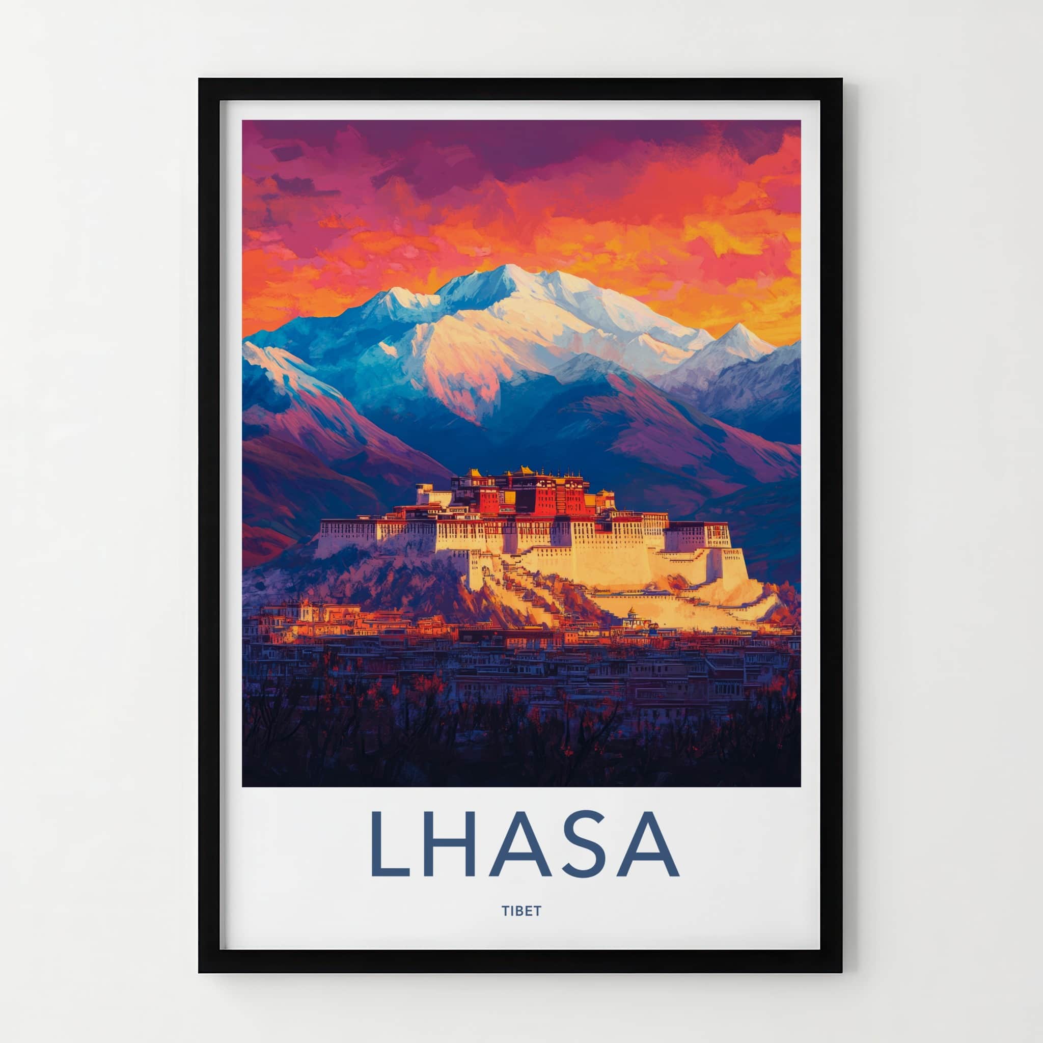 Lhasa Poster - Tibet Framed Art - Vibrant Palace Mountains Framed Decor