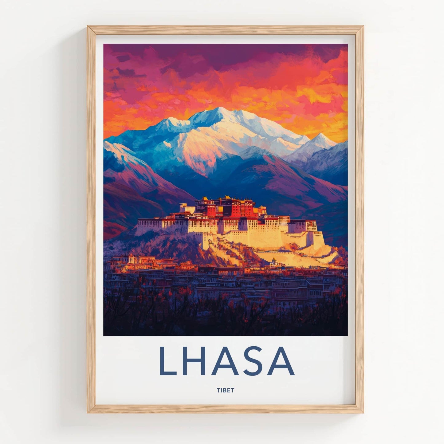 Lhasa Poster - Tibet Framed Art - Vibrant Palace Mountains Framed Decor