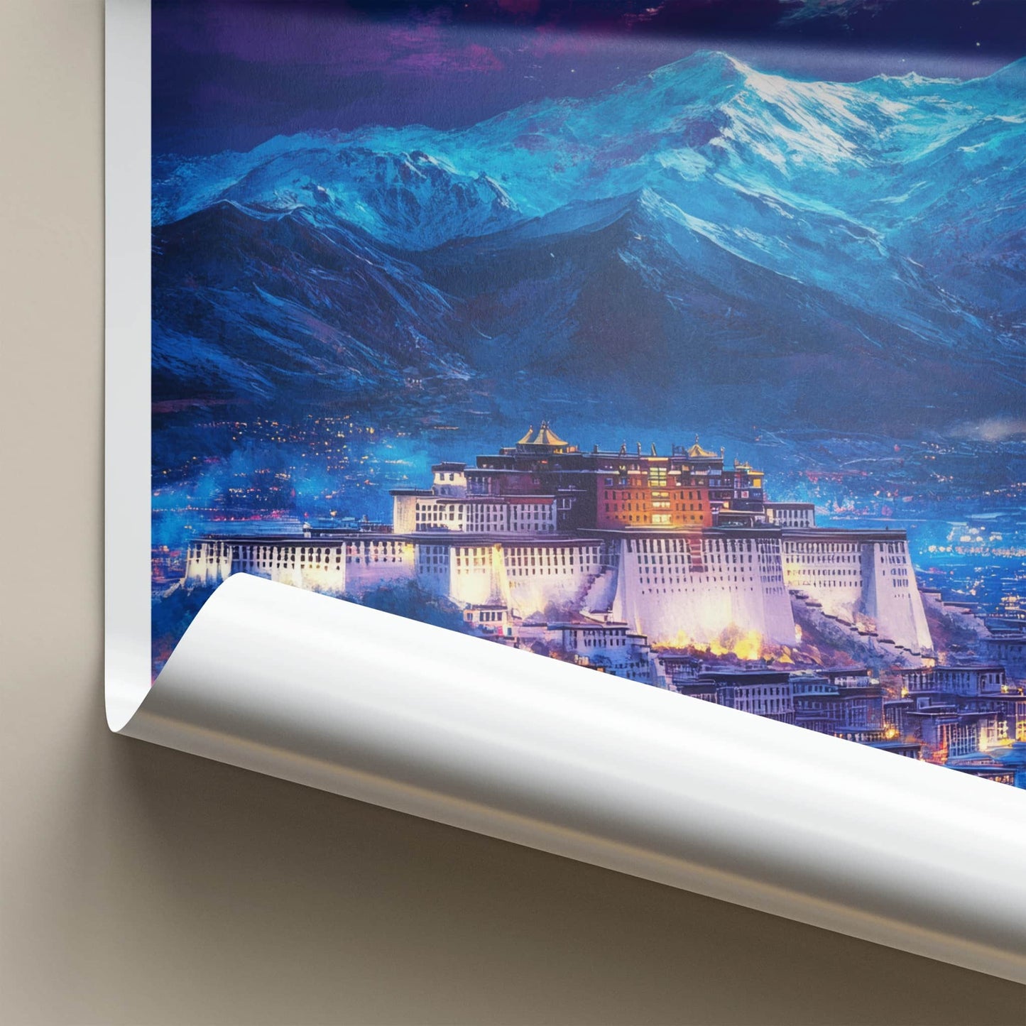 Lhasa Poster - Tibet Travel Art - Moonlit Palace Mountains Wall Decor