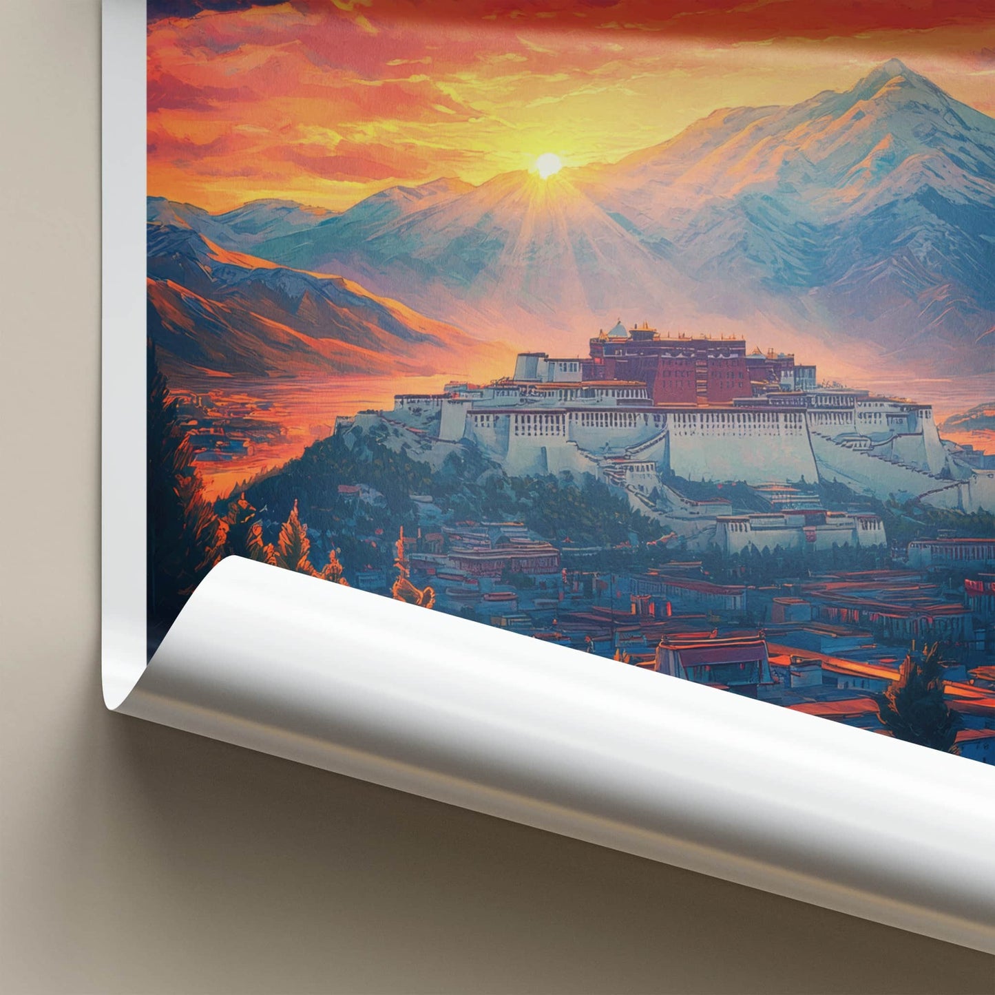 Lhasa Poster - Tibet Travel Art - Potala Palace Sunset Home Decor