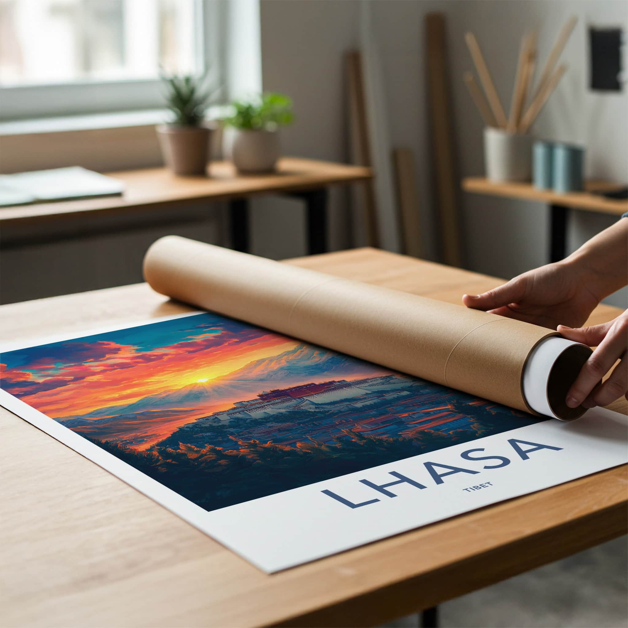 Lhasa Poster - Tibet Travel Art - Potala Palace Sunset Home Decor