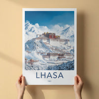 Lhasa Poster - Tibet Travel Art - Snowy Mountain Palace Lounge Decor