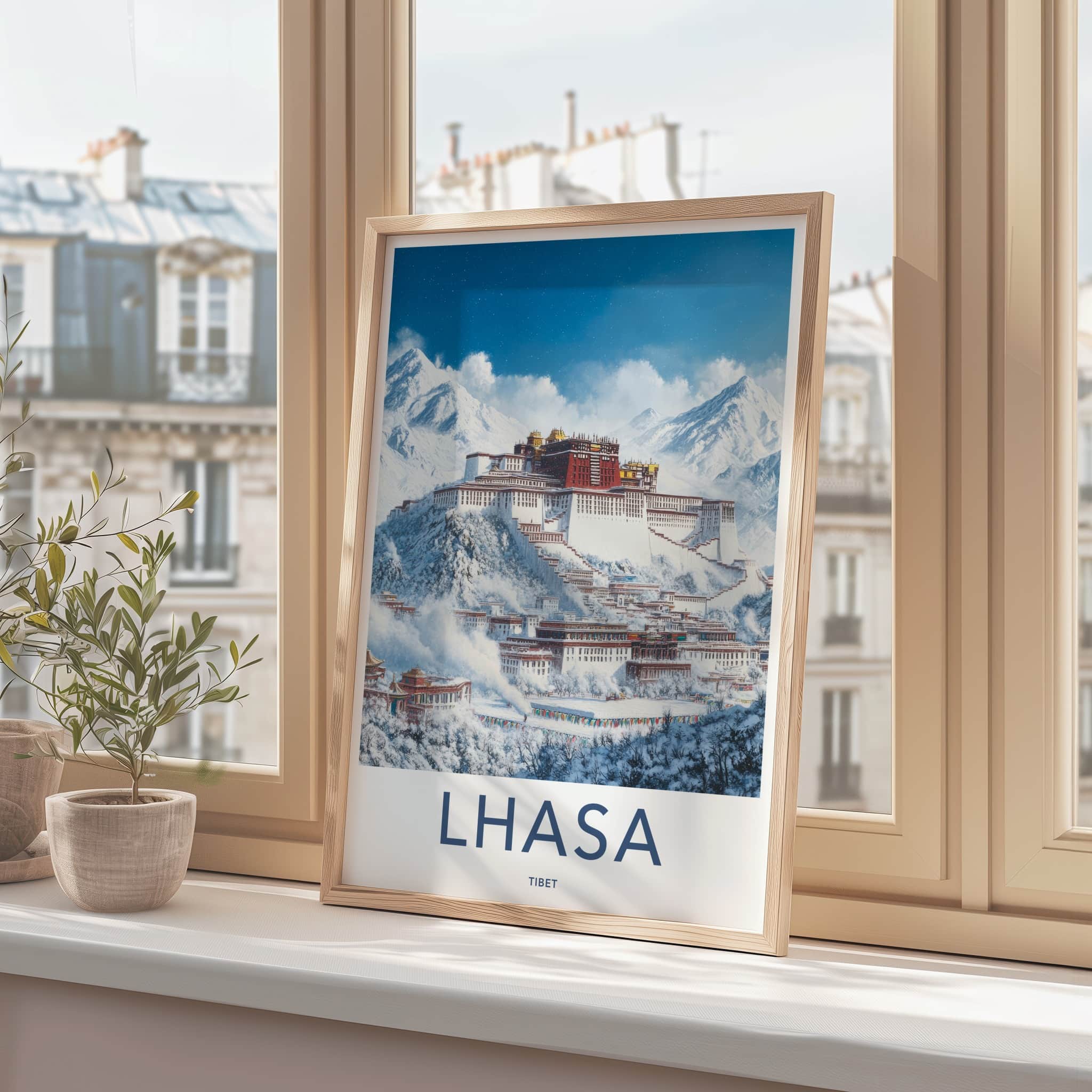 Lhasa Poster - Tibet Travel Art - Snowy Mountain Palace Lounge Decor