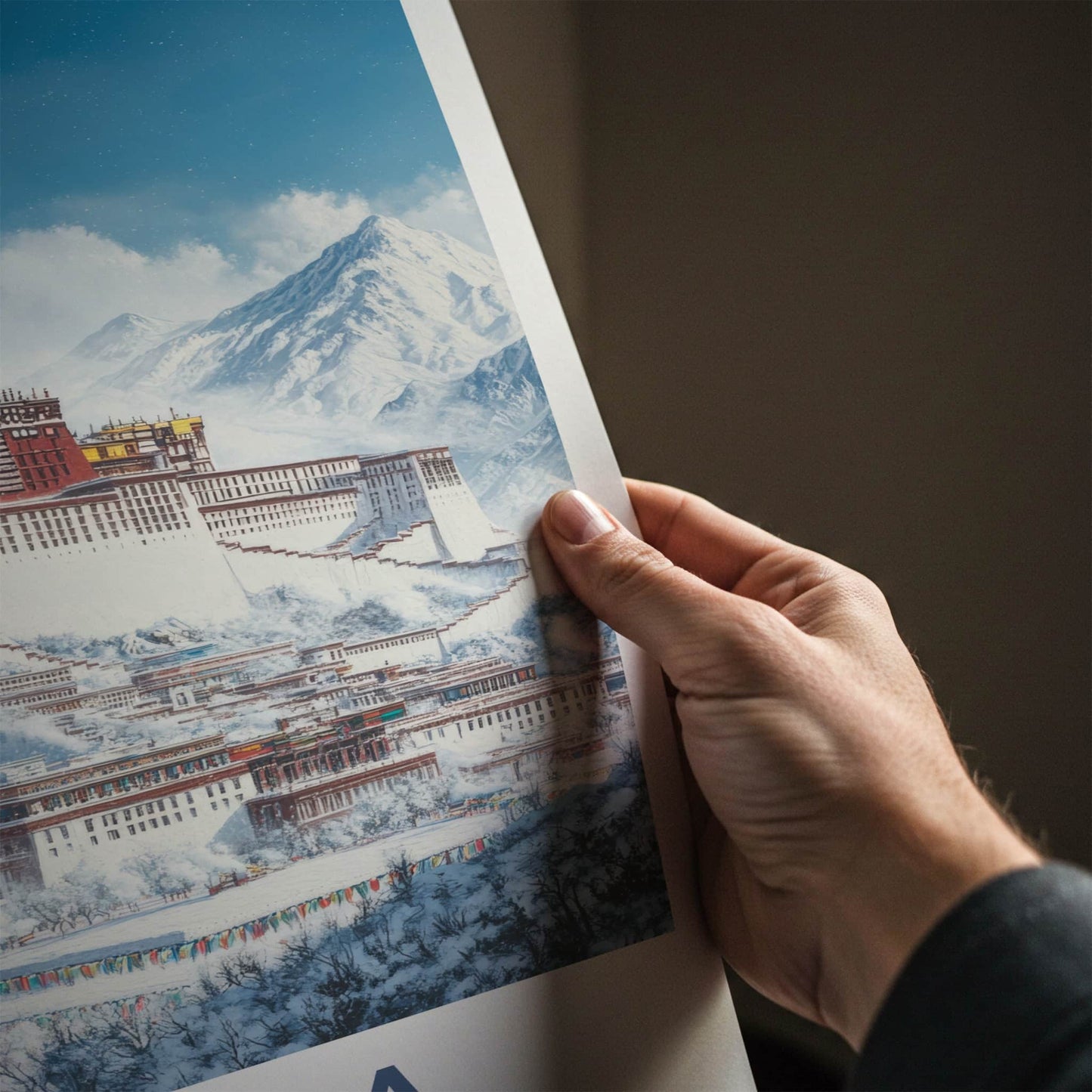 Lhasa Poster - Tibet Travel Art - Snowy Mountain Palace Lounge Decor