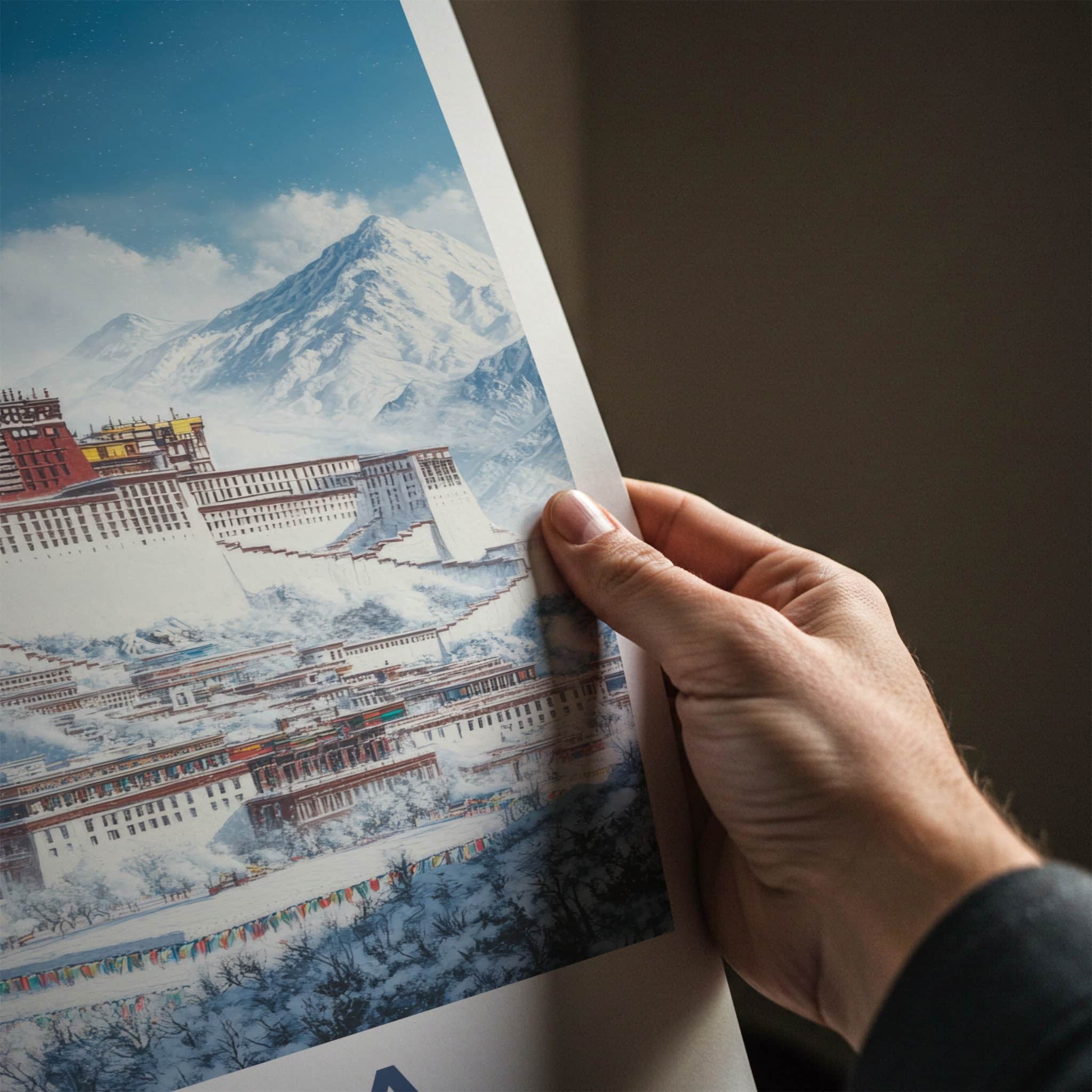 Lhasa Poster - Tibet Travel Art - Snowy Mountain Palace Lounge Decor