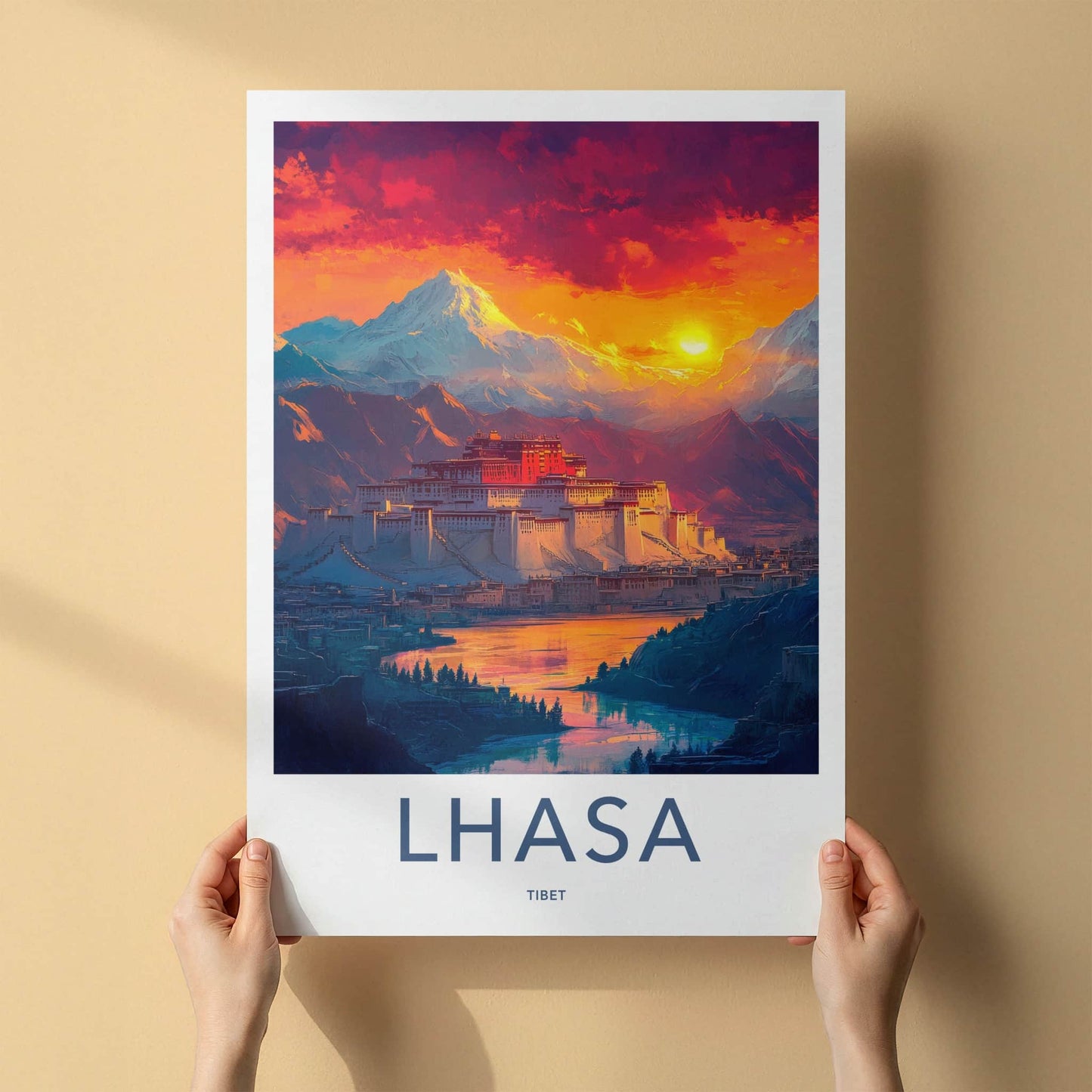 Lhasa Poster - Tibet Travel Art - Vibrant Mountain Palace Home Decor