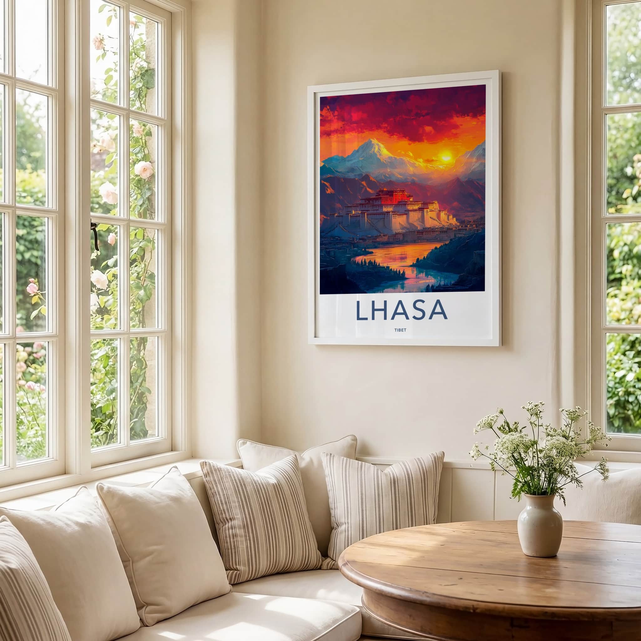 Lhasa Poster - Tibet Travel Art - Vibrant Mountain Palace Home Decor