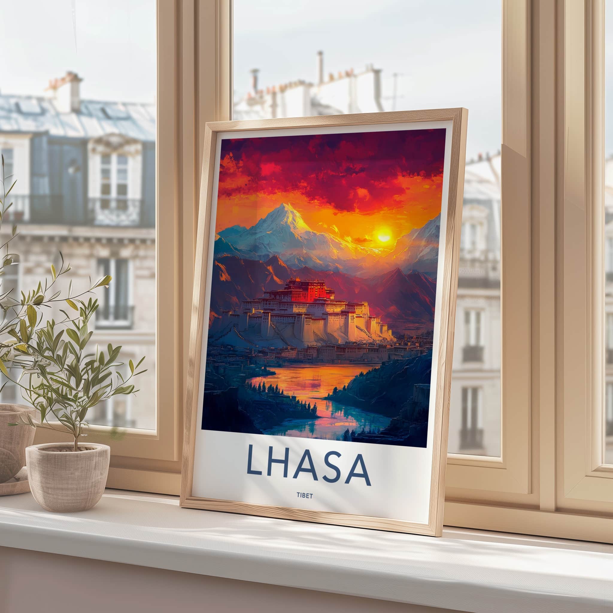 Lhasa Poster - Tibet Travel Art - Vibrant Mountain Palace Home Decor