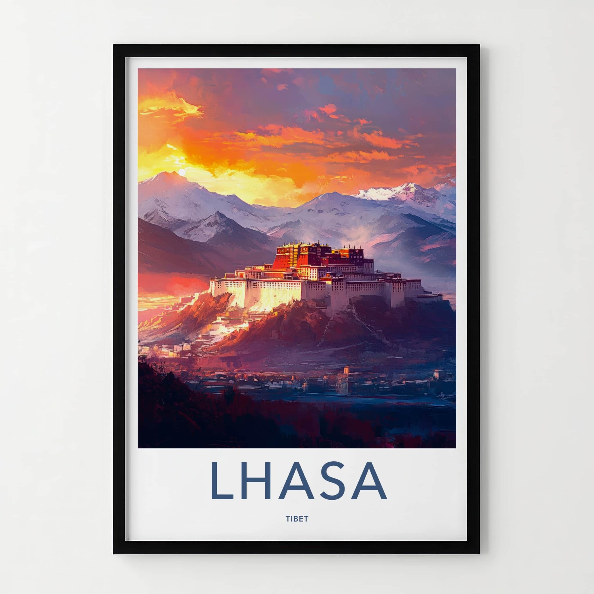Lhasa Poster - Tibet Travel Art - Vibrant Palace Sunset Home Decor