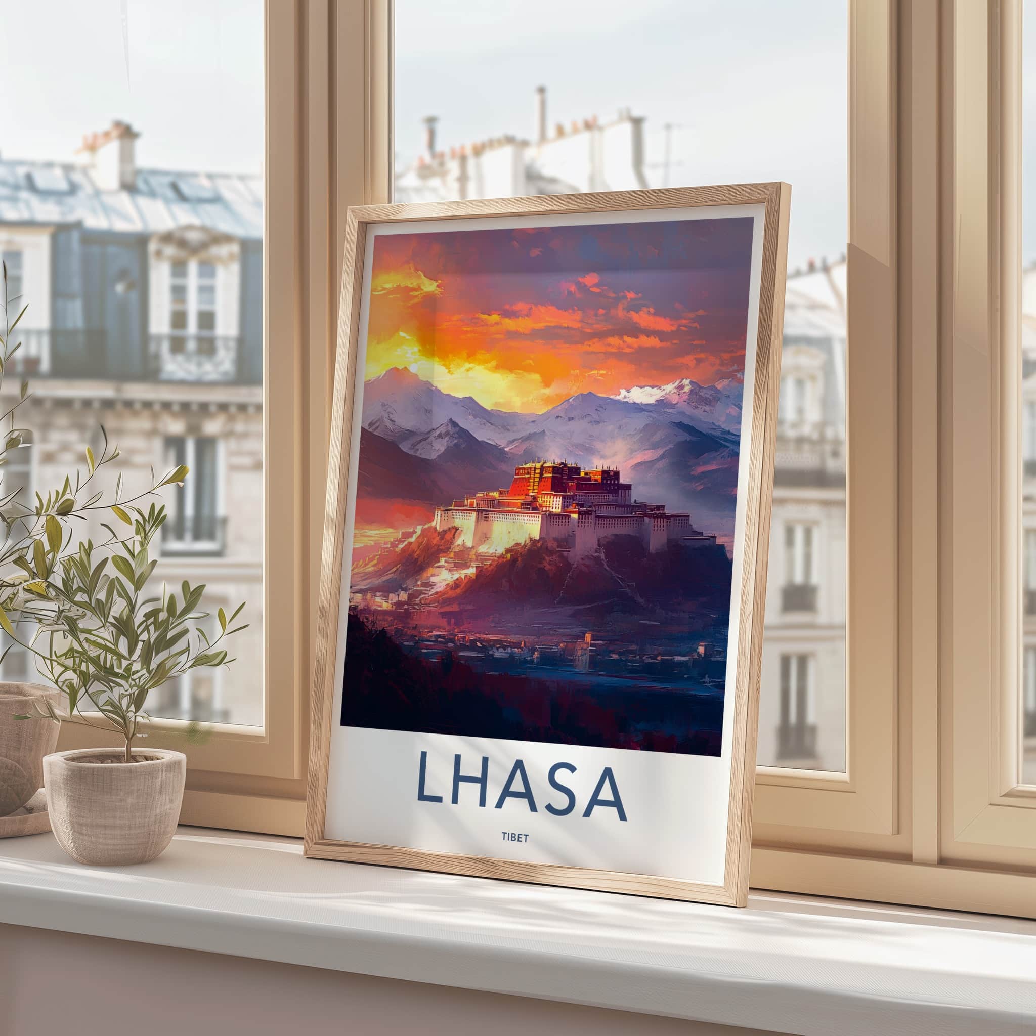 Lhasa Poster - Tibet Travel Art - Vibrant Palace Sunset Home Decor