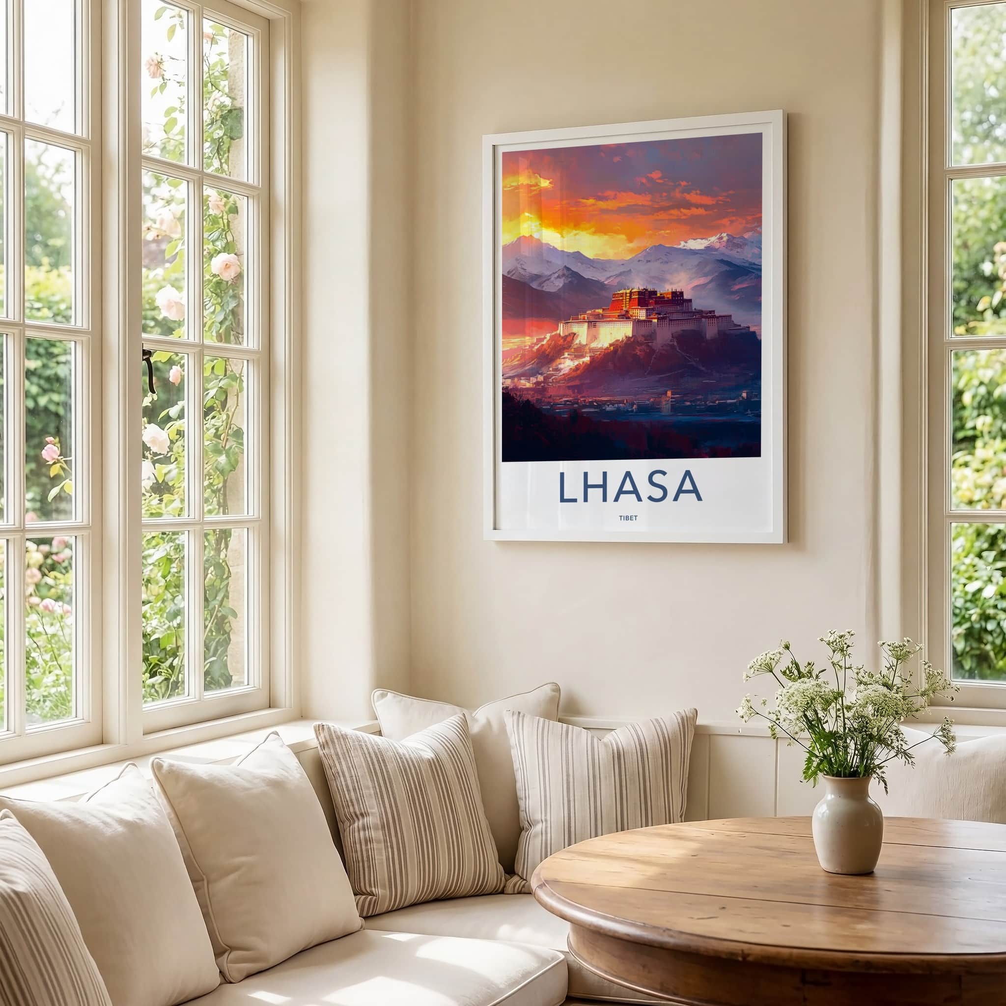 Lhasa Poster - Tibet Travel Art - Vibrant Palace Sunset Home Decor