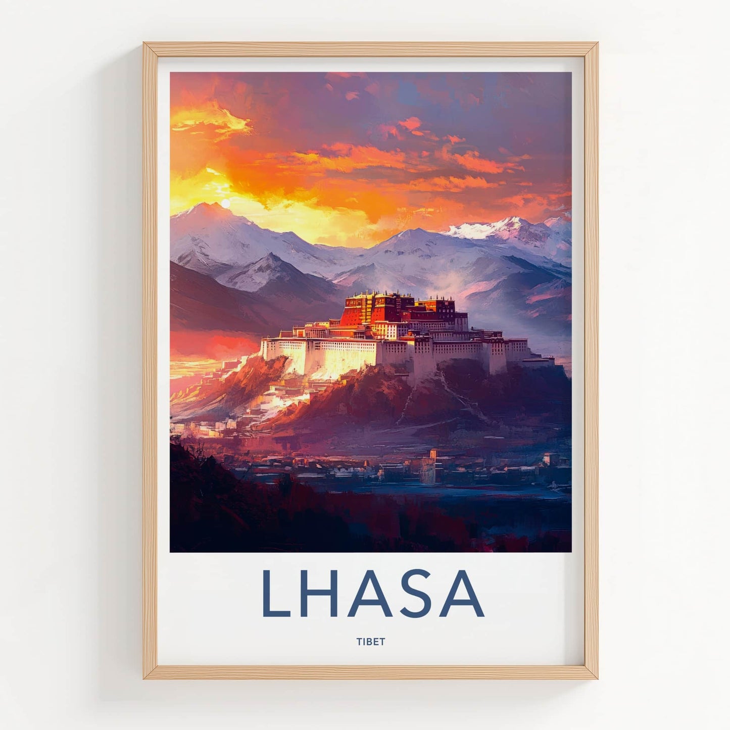 Lhasa Poster - Tibet Travel Art - Vibrant Palace Sunset Home Decor