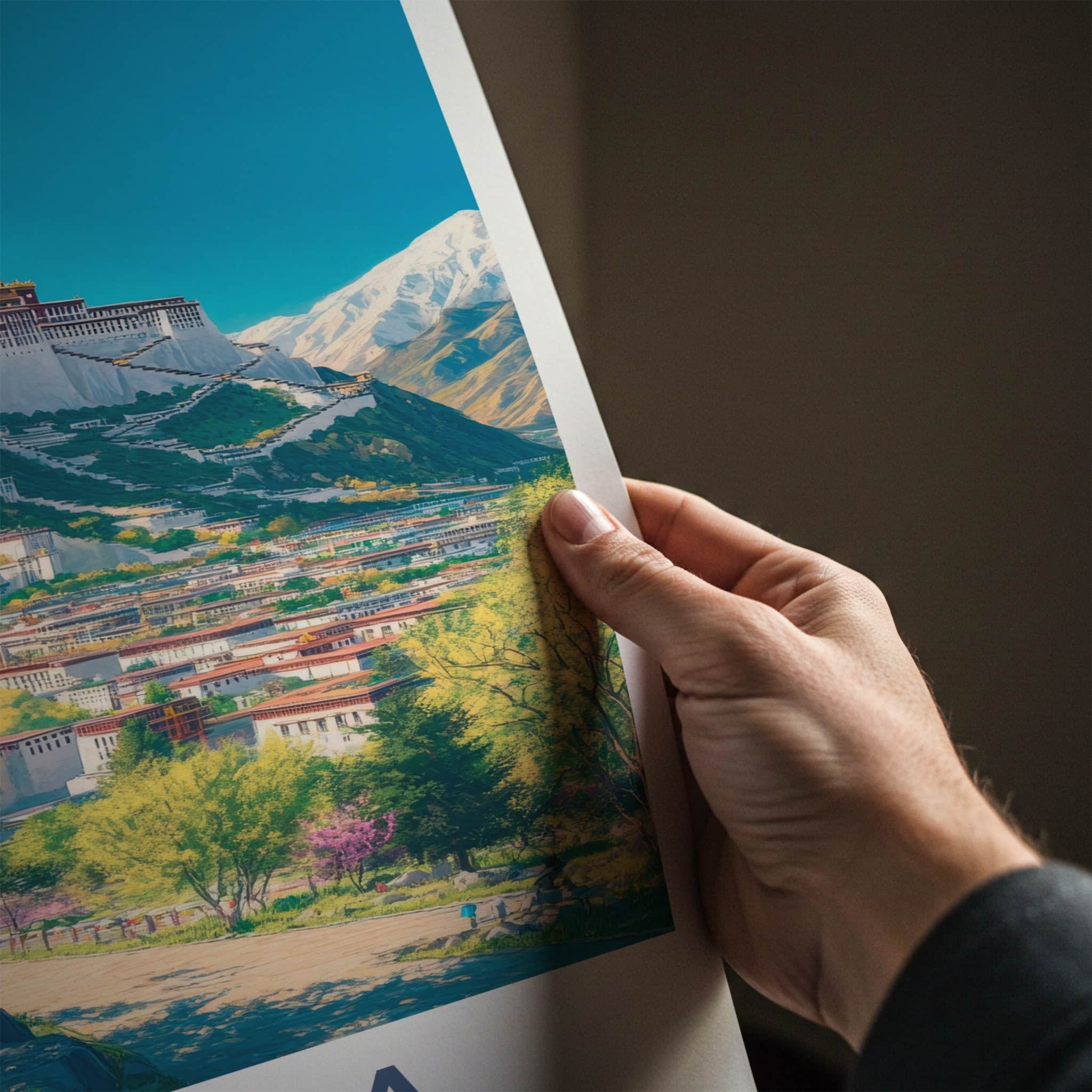 Lhasa Poster - Tibet Travel Print - Hilltop Palace Cityscape Home Decor