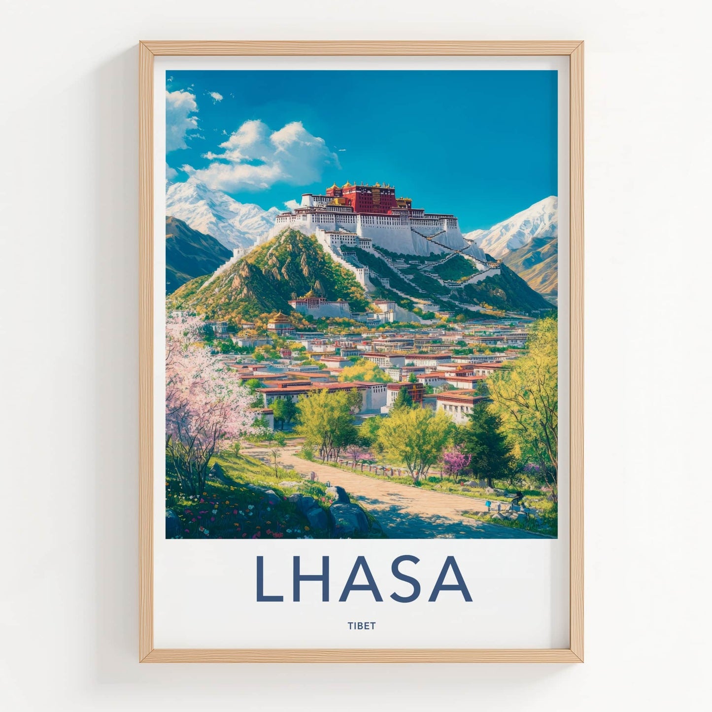 Lhasa Poster - Tibet Travel Print - Hilltop Palace Cityscape Home Decor