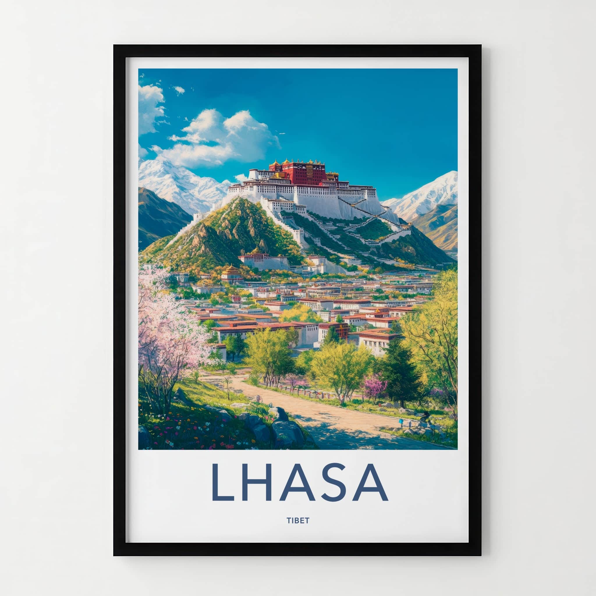 Lhasa Poster - Tibet Travel Print - Hilltop Palace Cityscape Home Decor