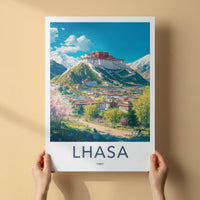 Lhasa Poster - Tibet Travel Print - Hilltop Palace Cityscape Home Decor