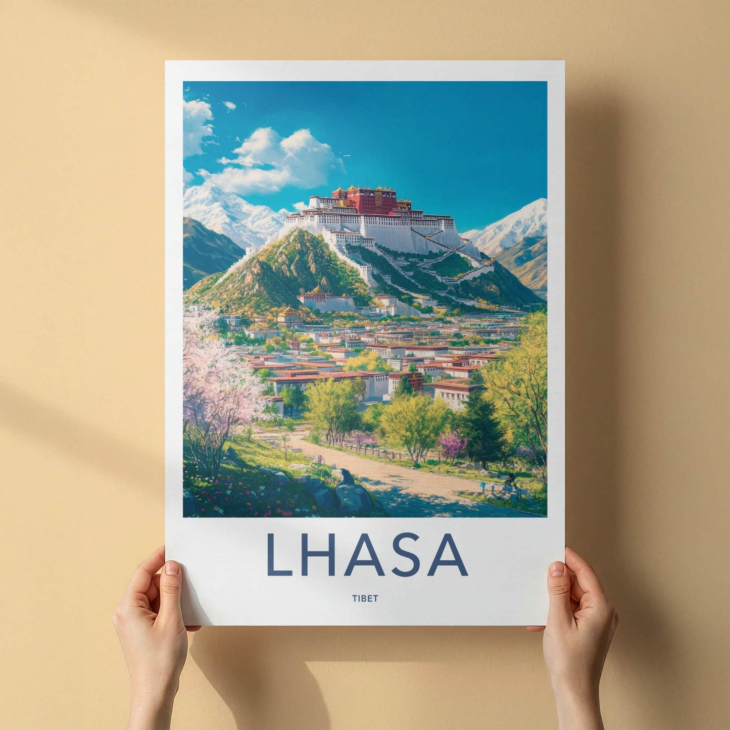 Lhasa Poster - Tibet Travel Print - Hilltop Palace Cityscape Home Decor
