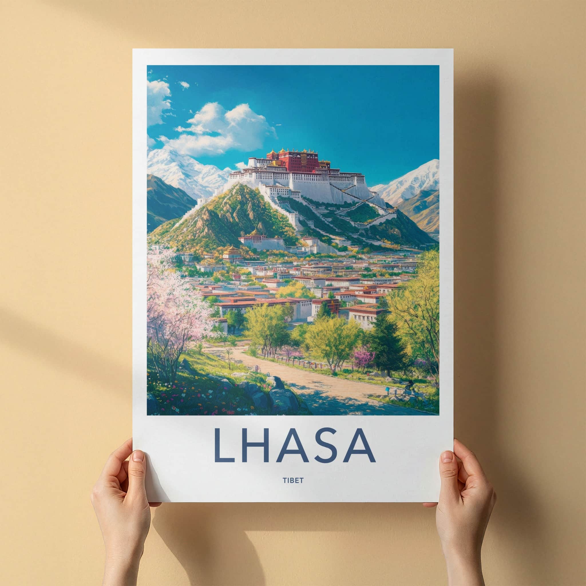 Lhasa Poster - Tibet Travel Print - Hilltop Palace Cityscape Home Decor