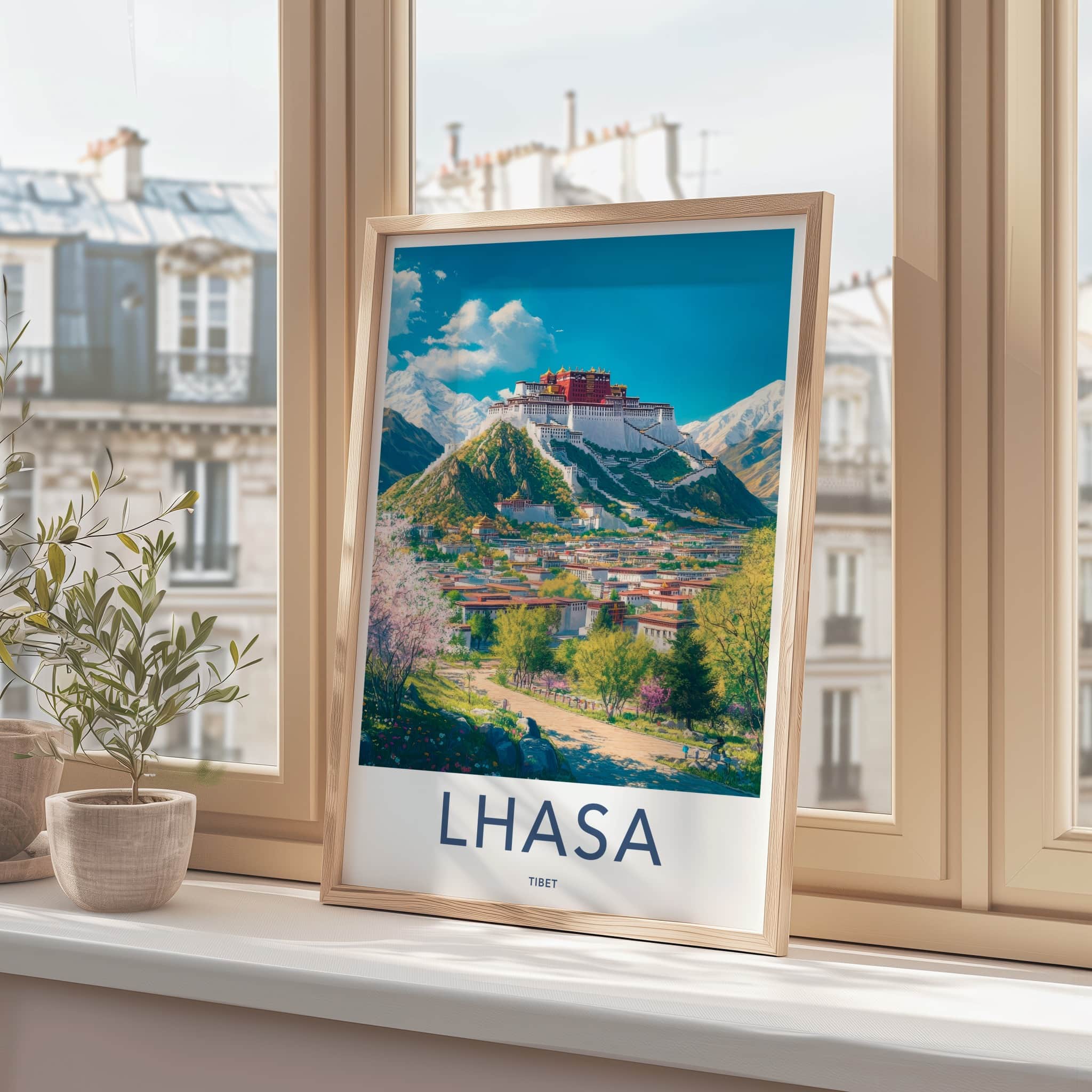 Lhasa Poster - Tibet Travel Print - Hilltop Palace Cityscape Home Decor