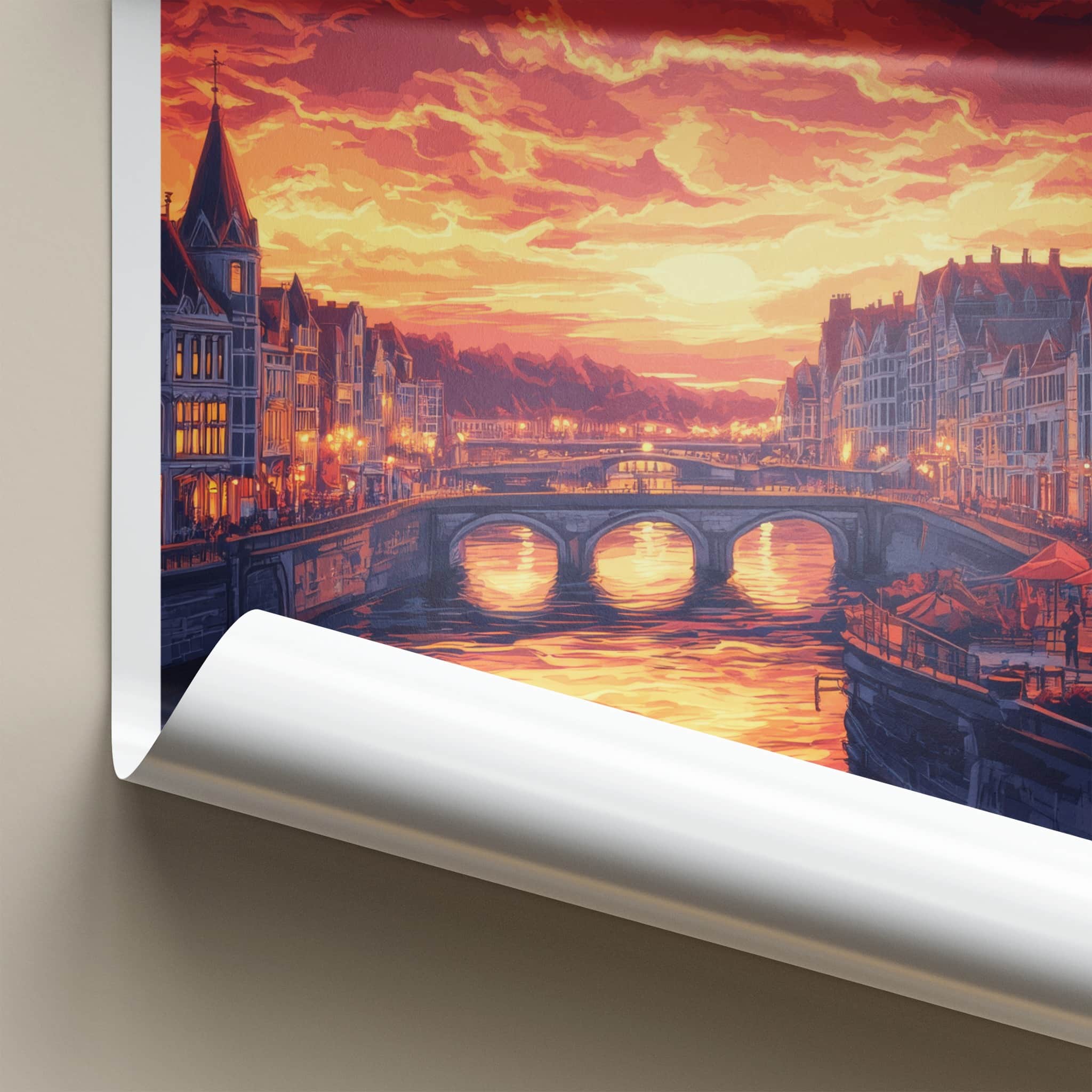 Liege Poster - Belgium Framed Print - Fiery River City Framed Decor
