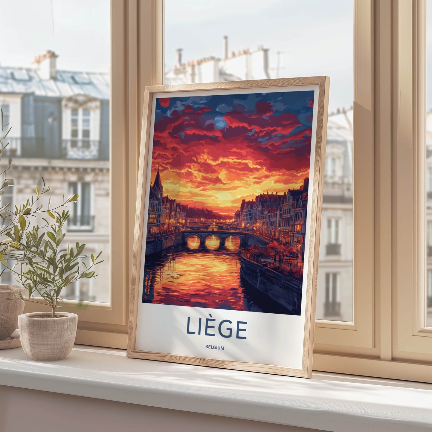 Liege Poster - Belgium Framed Print - Fiery River City Framed Decor