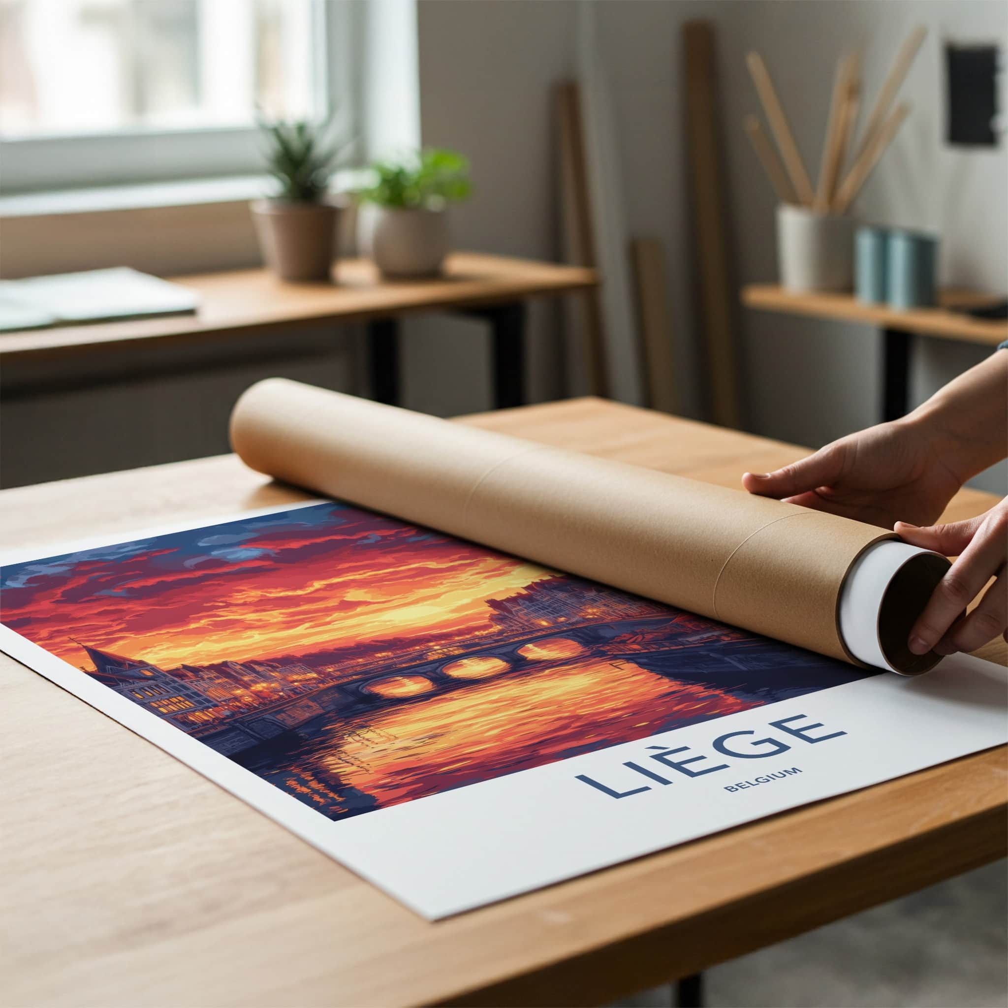 Liege Poster - Belgium Framed Print - Fiery River City Framed Decor