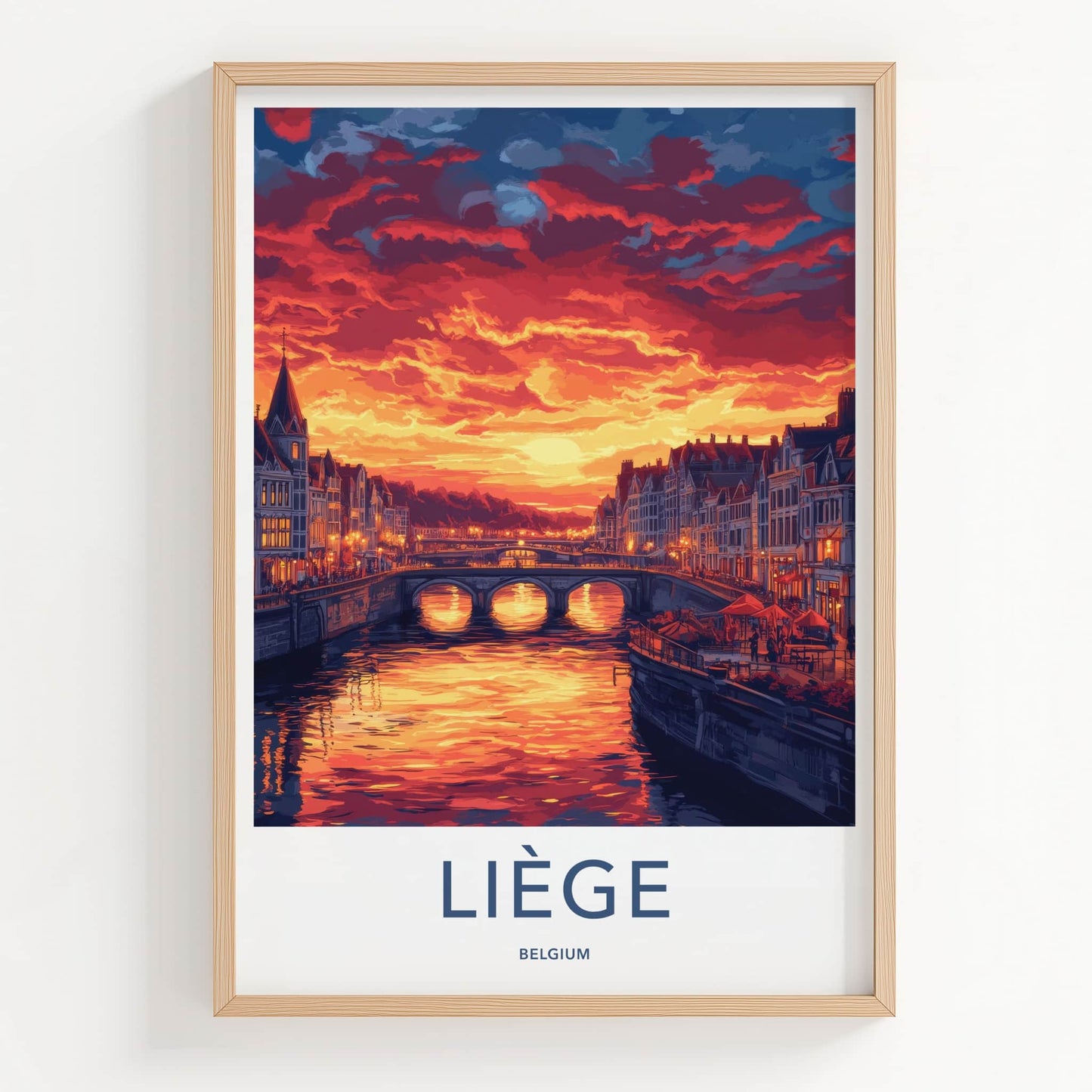 Liege Poster - Belgium Framed Print - Fiery River City Framed Decor