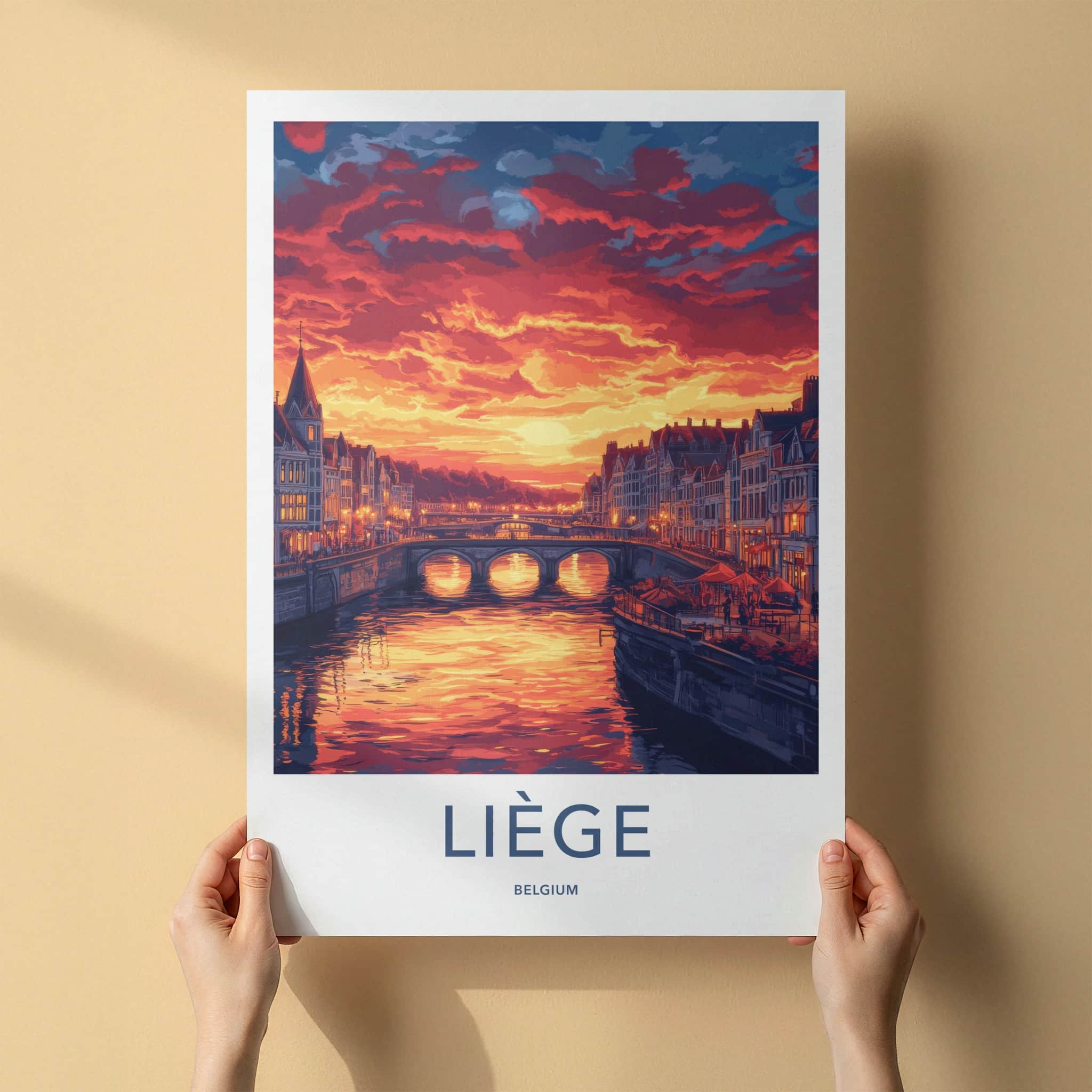Liege Poster - Belgium Framed Print - Fiery River City Framed Decor