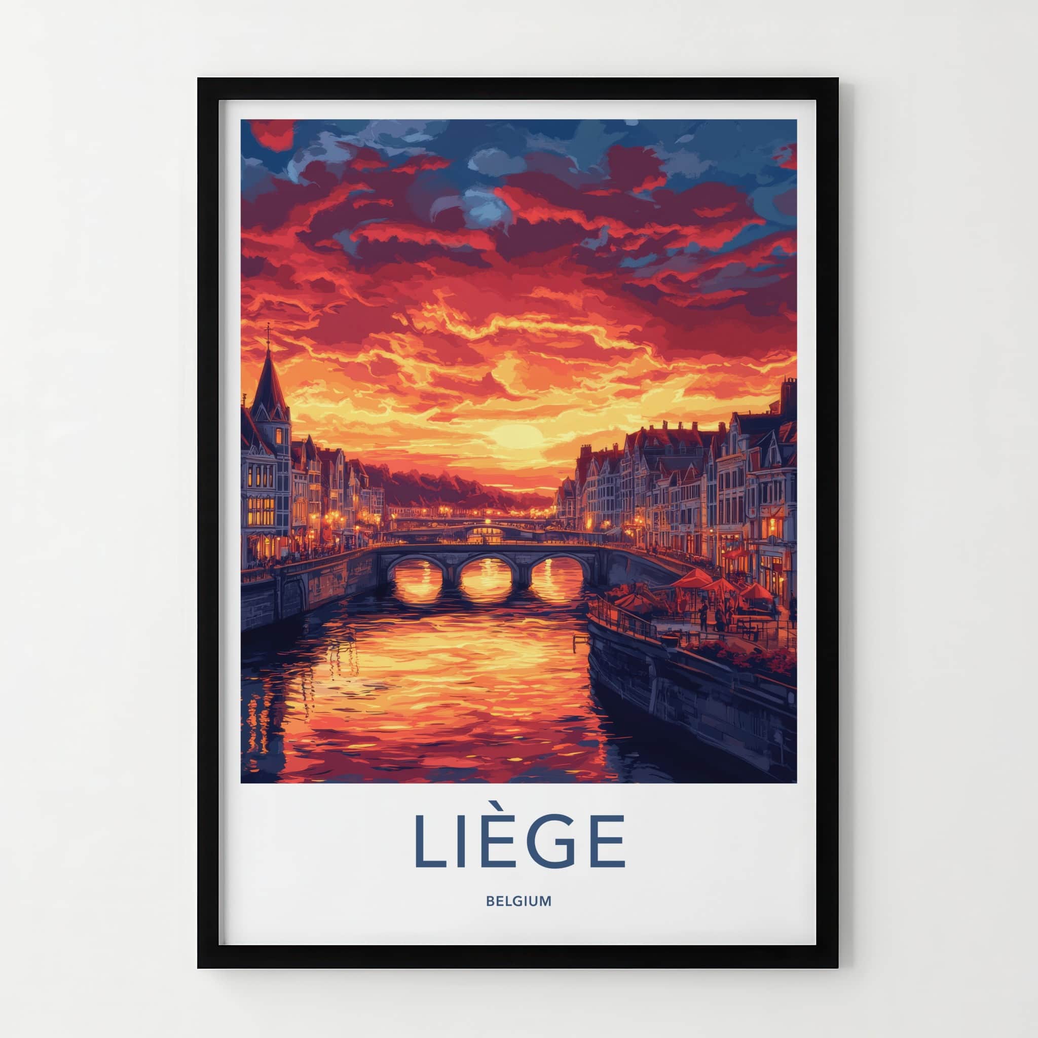 Liege Poster - Belgium Framed Print - Fiery River City Framed Decor