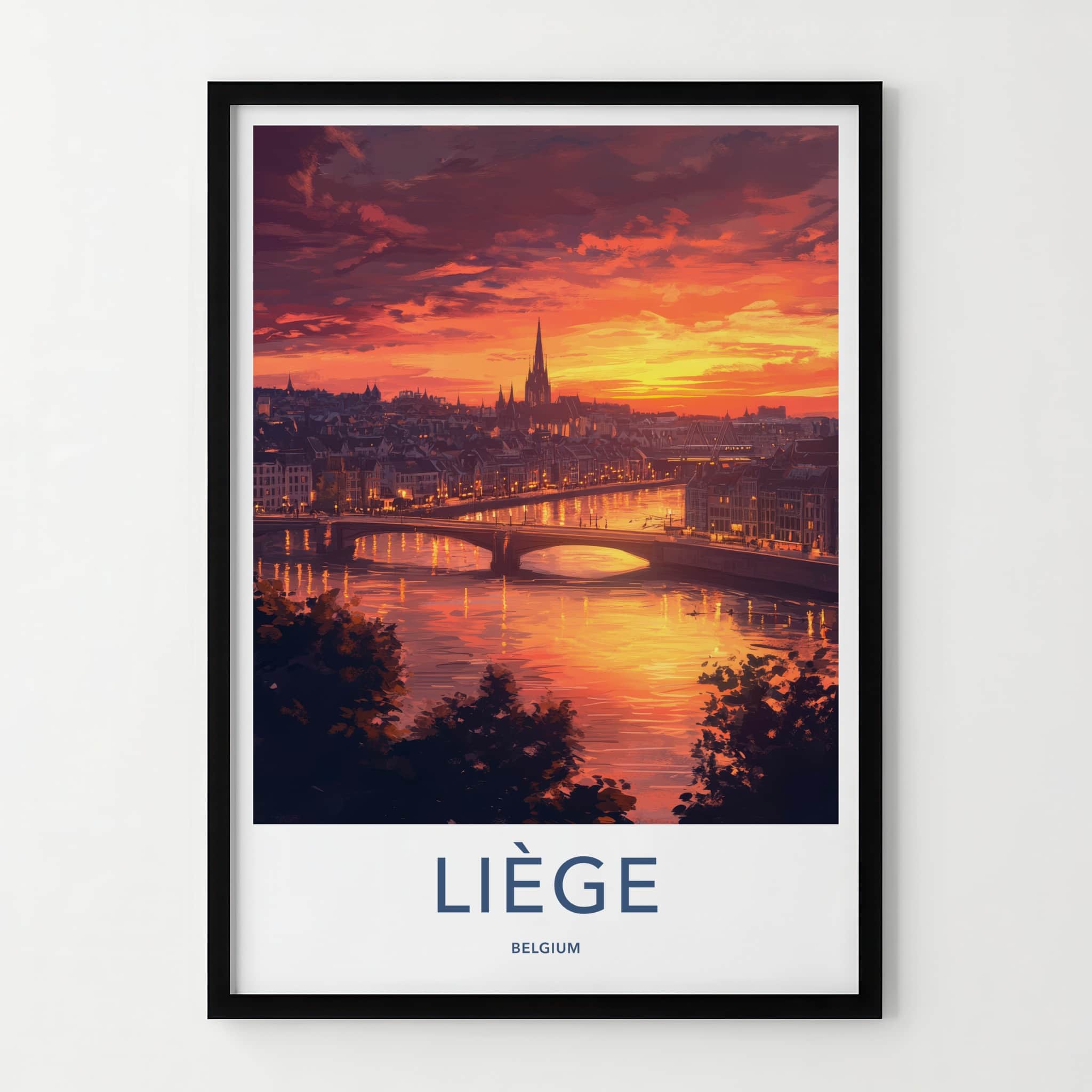 Liege Poster - Belgium Wall Art - Vibrant Sunset City Home Decor