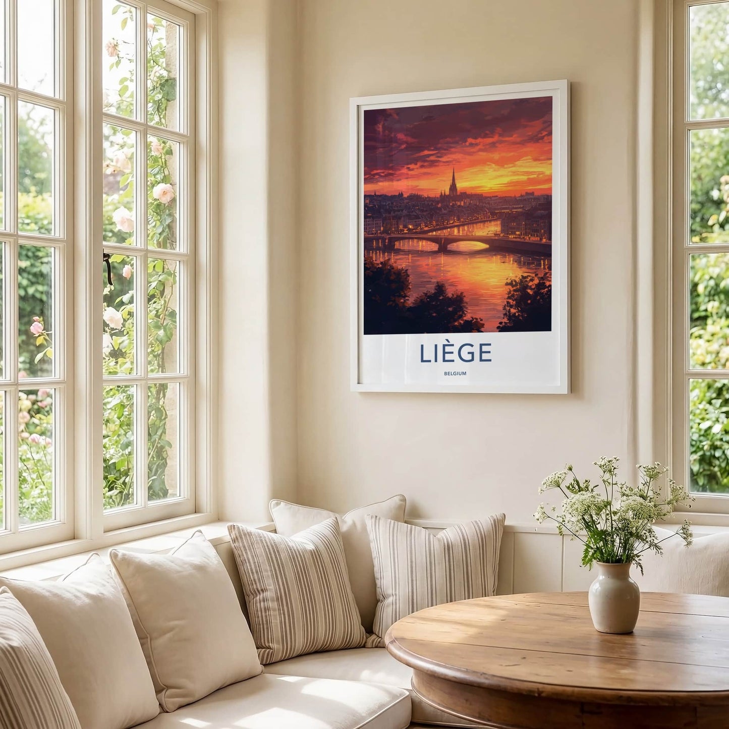 Liege Poster - Belgium Wall Art - Vibrant Sunset City Home Decor