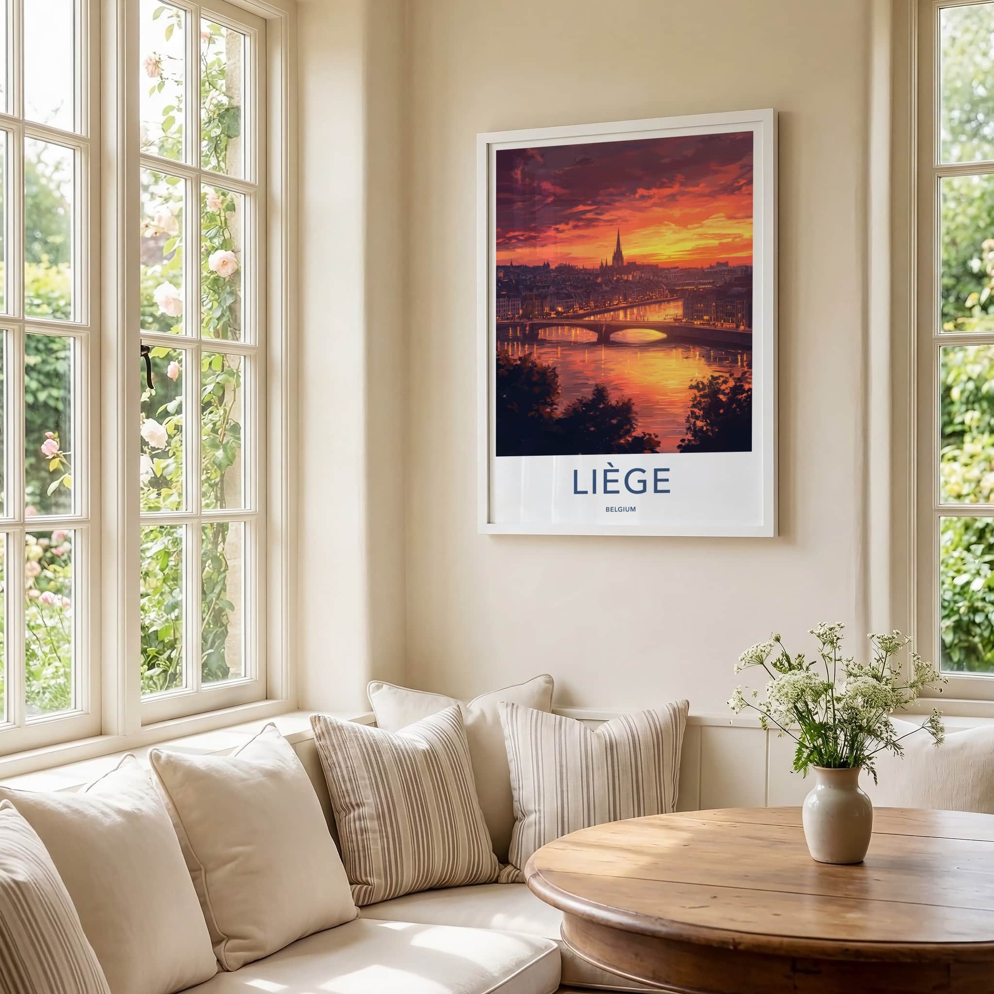 Liege Poster - Belgium Wall Art - Vibrant Sunset City Home Decor