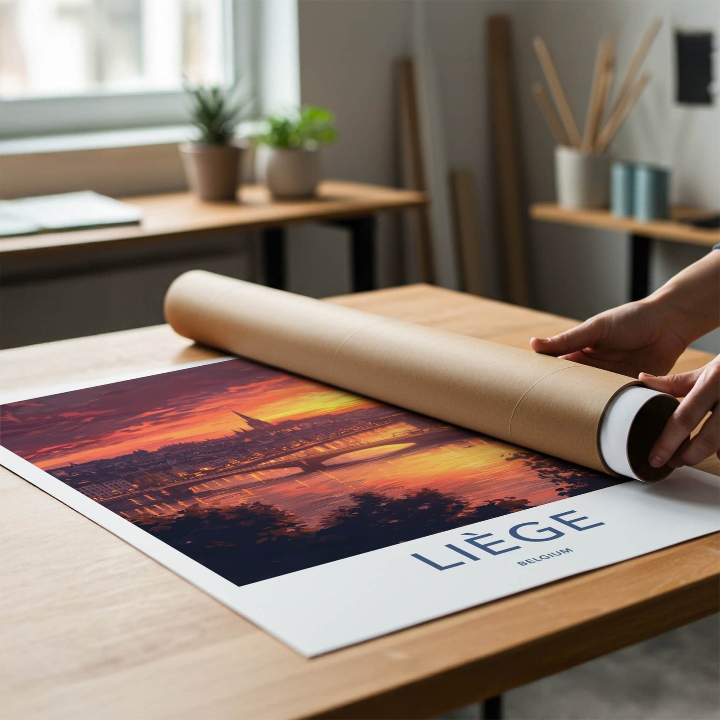 Liege Poster - Belgium Wall Art - Vibrant Sunset City Home Decor