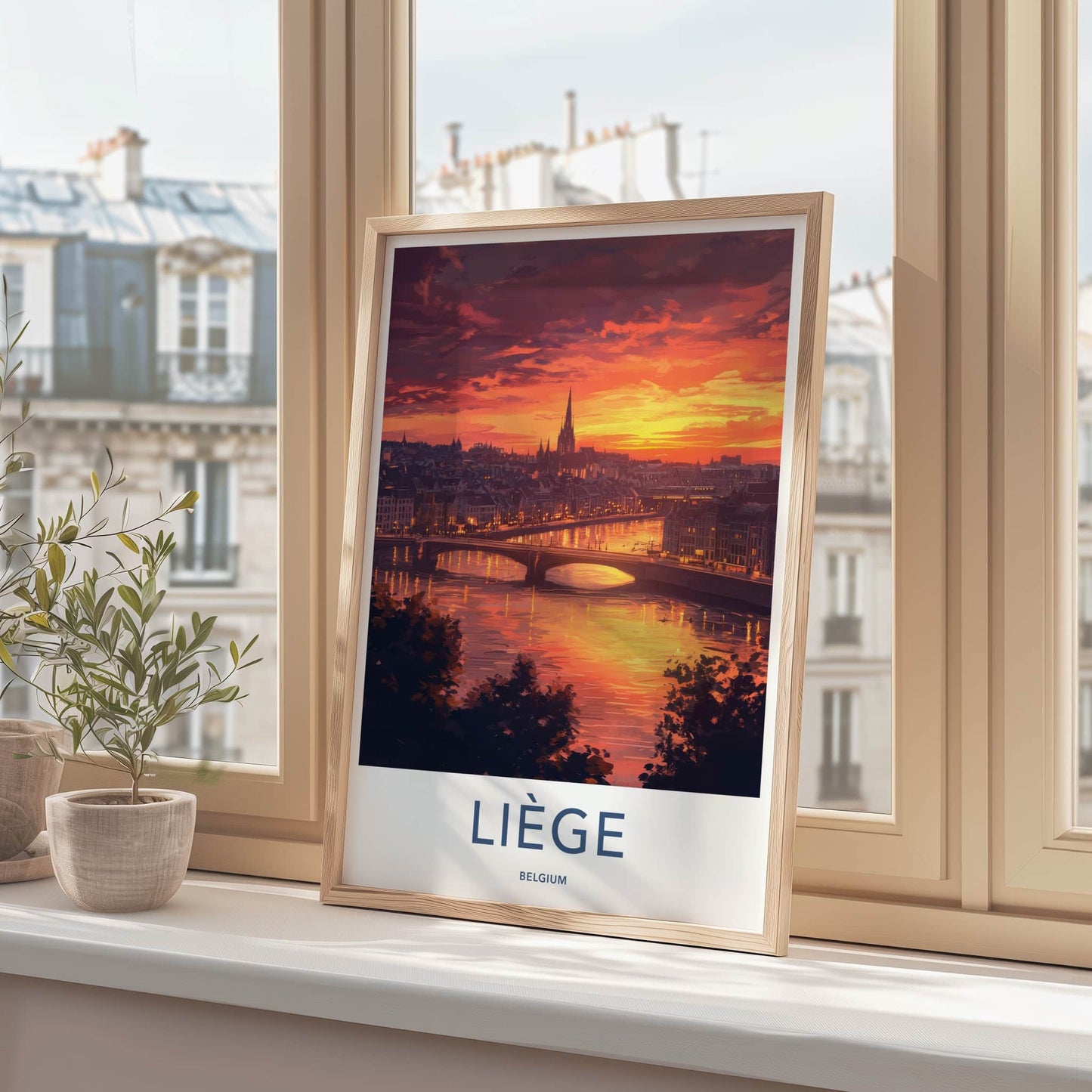 Liege Poster - Belgium Wall Art - Vibrant Sunset City Home Decor