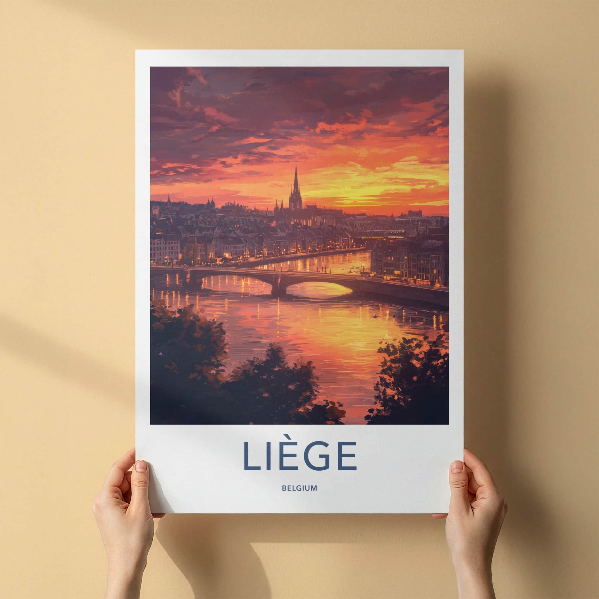 Liege Poster - Belgium Wall Art - Vibrant Sunset City Home Decor
