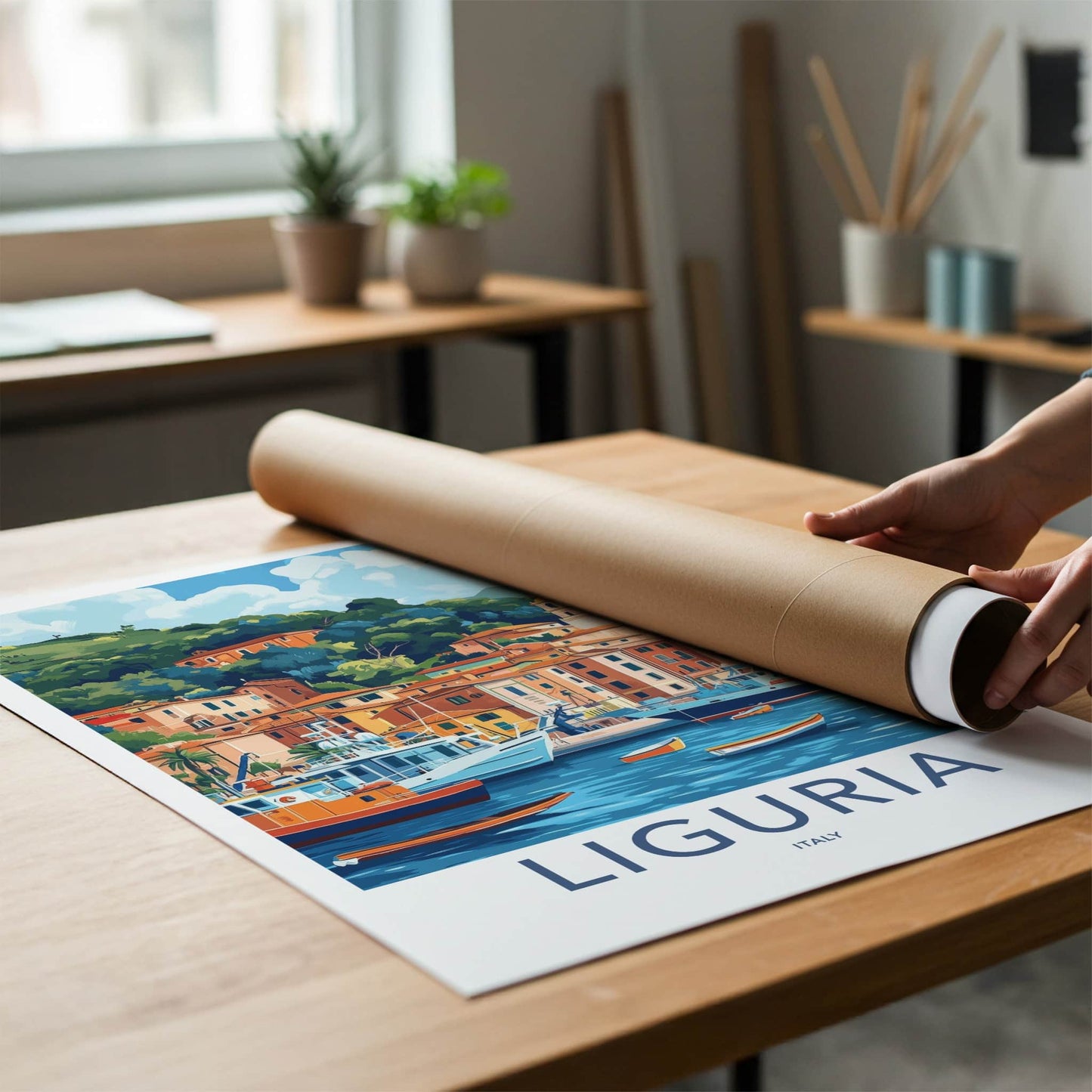 Liguria Poster - Italy Travel Art - Italian Coastal Scene Home Decor