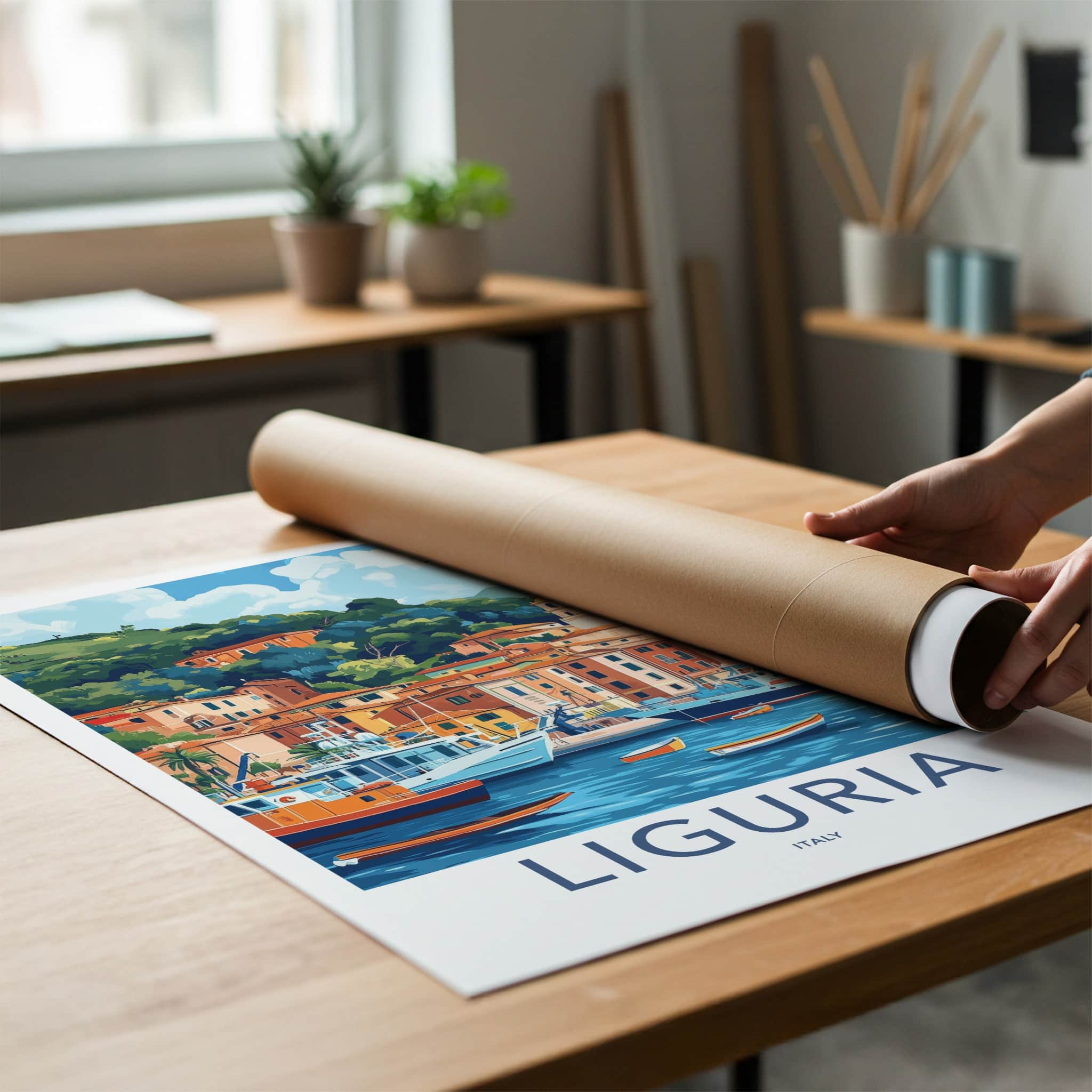 Liguria Poster - Italy Travel Art - Italian Coastal Scene Home Decor