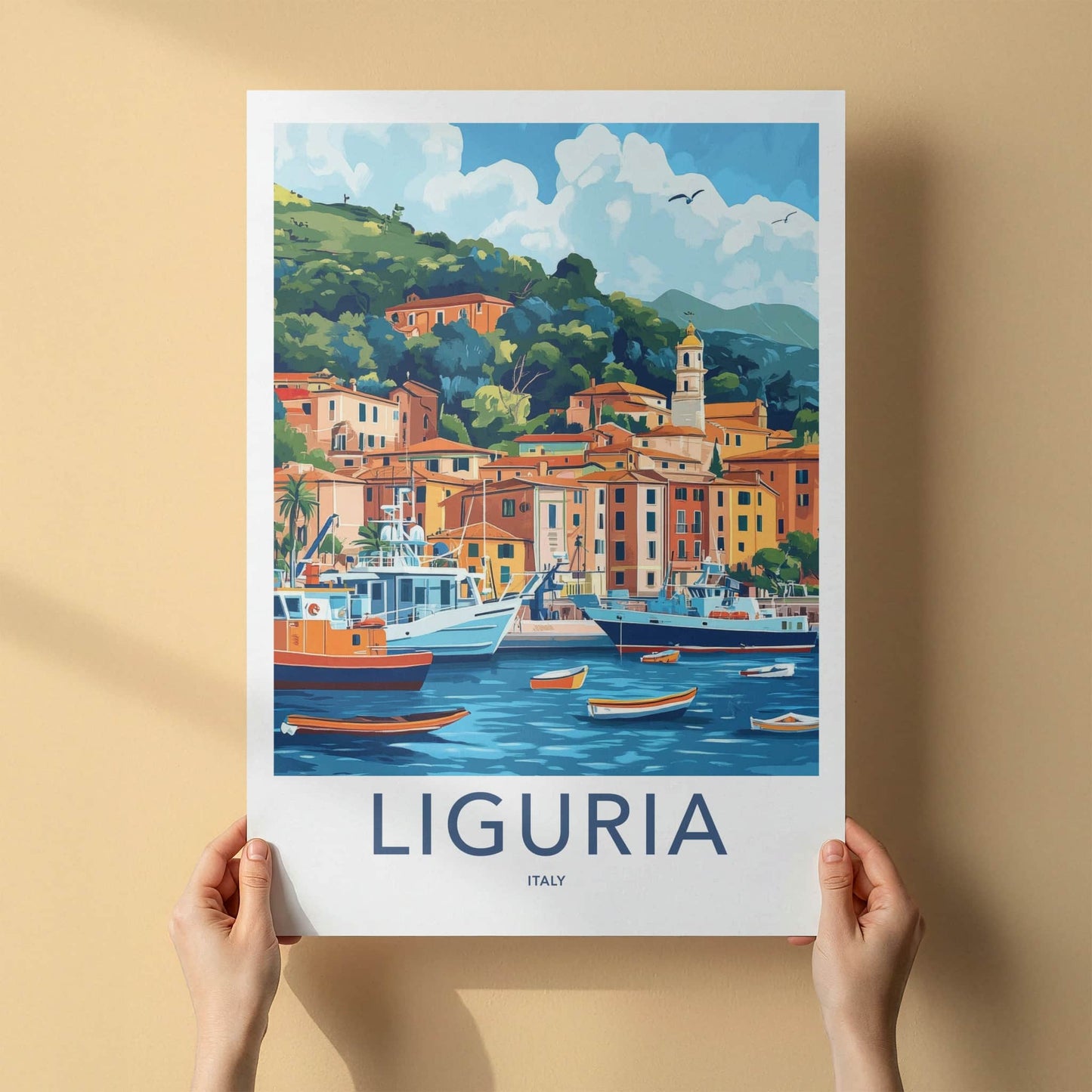 Liguria Poster - Italy Travel Art - Italian Coastal Scene Home Decor