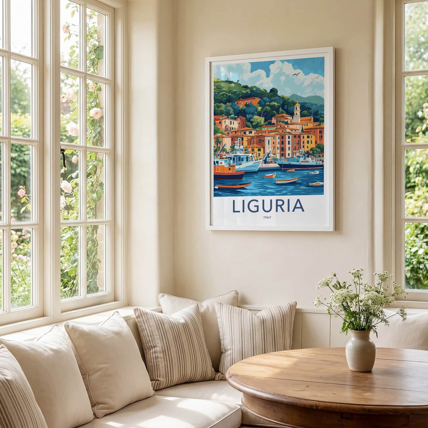 Liguria Poster - Italy Travel Art - Italian Coastal Scene Home Decor