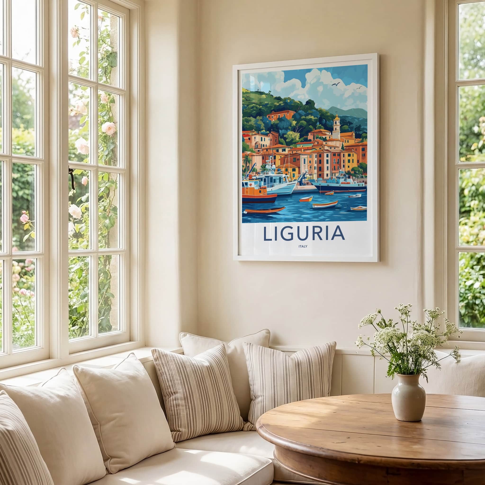 Liguria Poster - Italy Travel Art - Italian Coastal Scene Home Decor