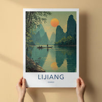 Lijiang Poster - China Travel Art - River Karst Mountains Home Decor