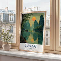 Lijiang Poster - China Travel Art - River Karst Mountains Home Decor