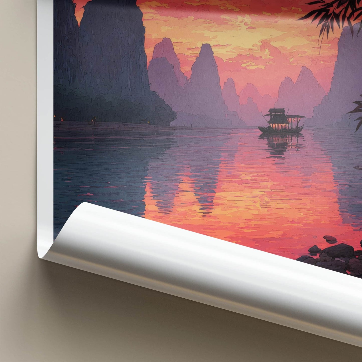 Lijiang Poster - China Travel Art - Sunset River Vessel Home Art