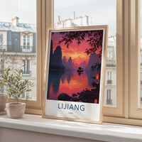Lijiang Poster - China Travel Art - Sunset River Vessel Home Art