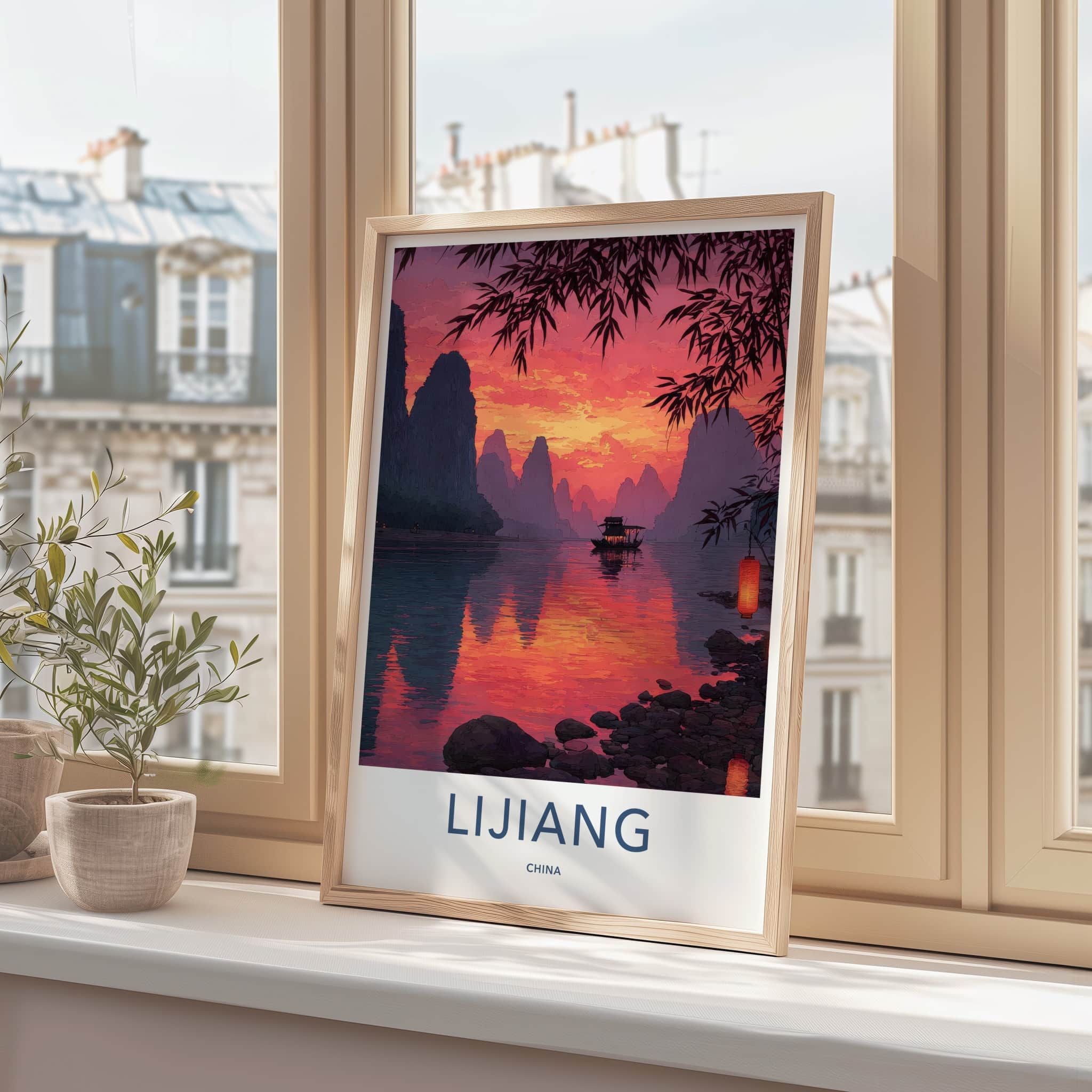 Lijiang Poster - China Travel Art - Sunset River Vessel Home Art