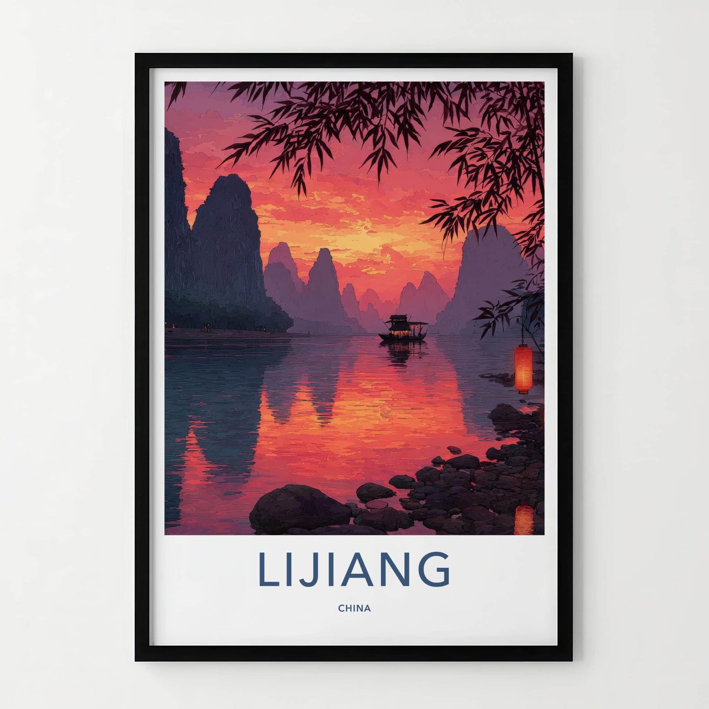Lijiang Poster - China Travel Art - Sunset River Vessel Home Art